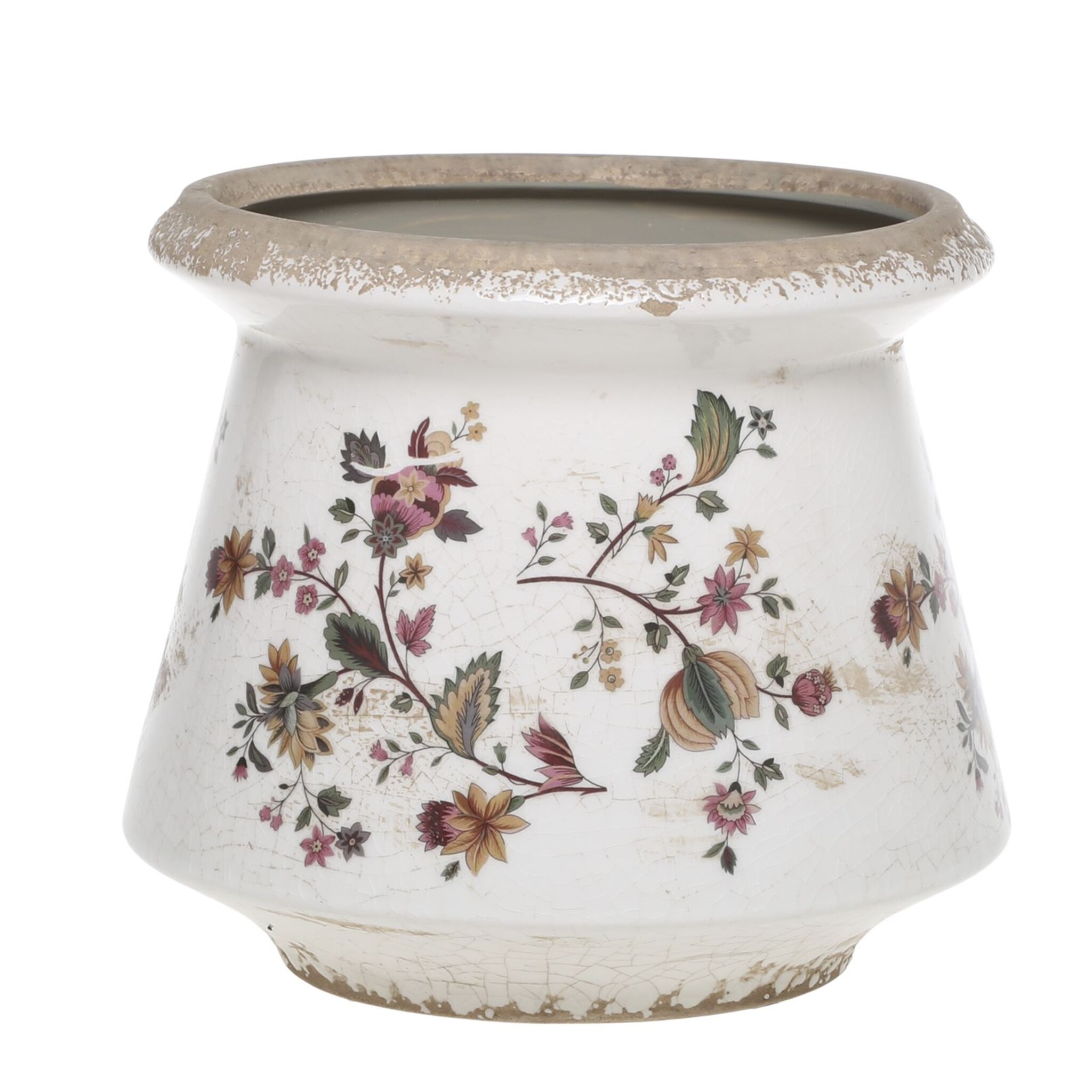 Nancy Blumentopf Typ 3 mit Blumenmotiv, creme Höhe 16, Ø 17 cm