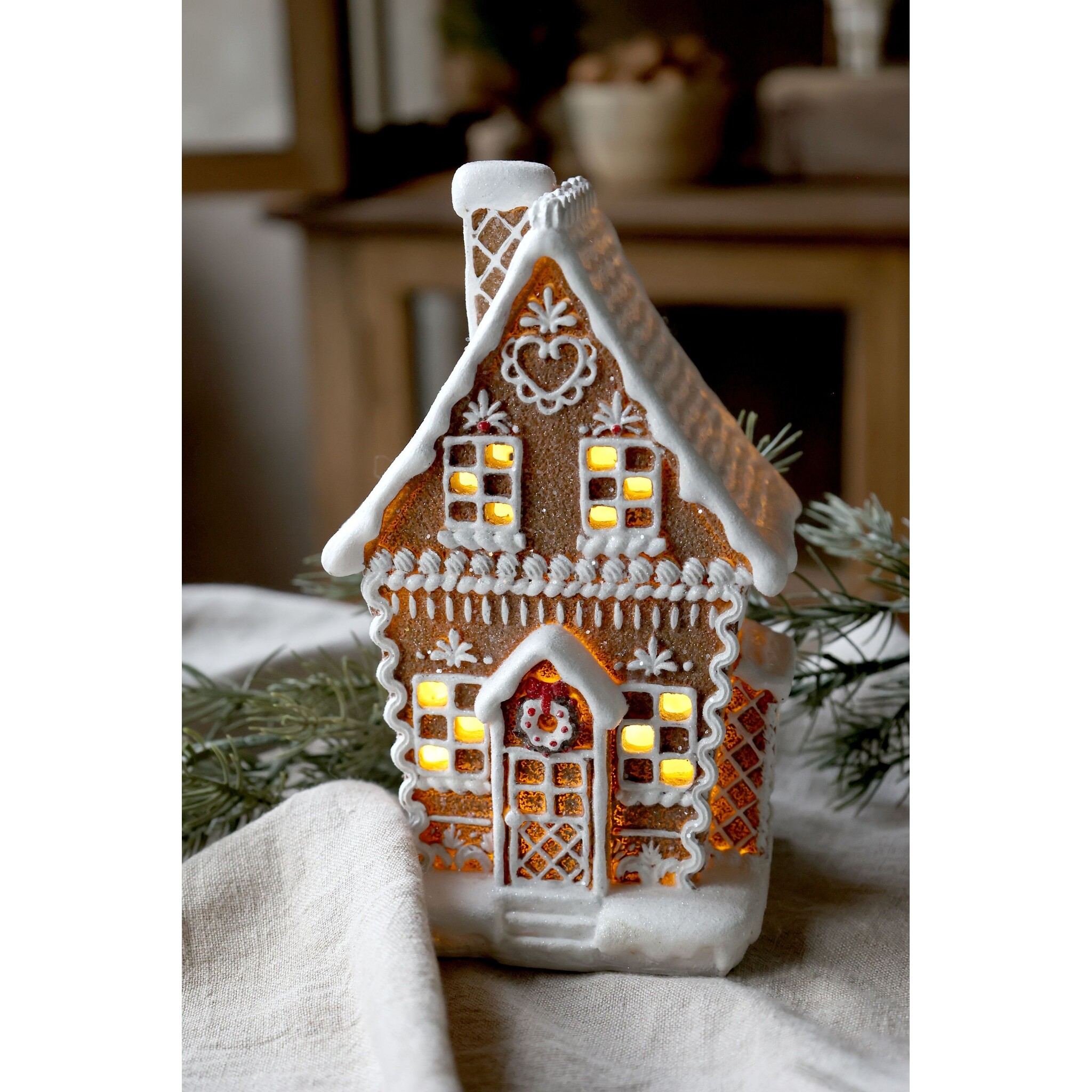 Noël Lebkuchenhaus mit LED, mocca 13 x 10 x 21 cm