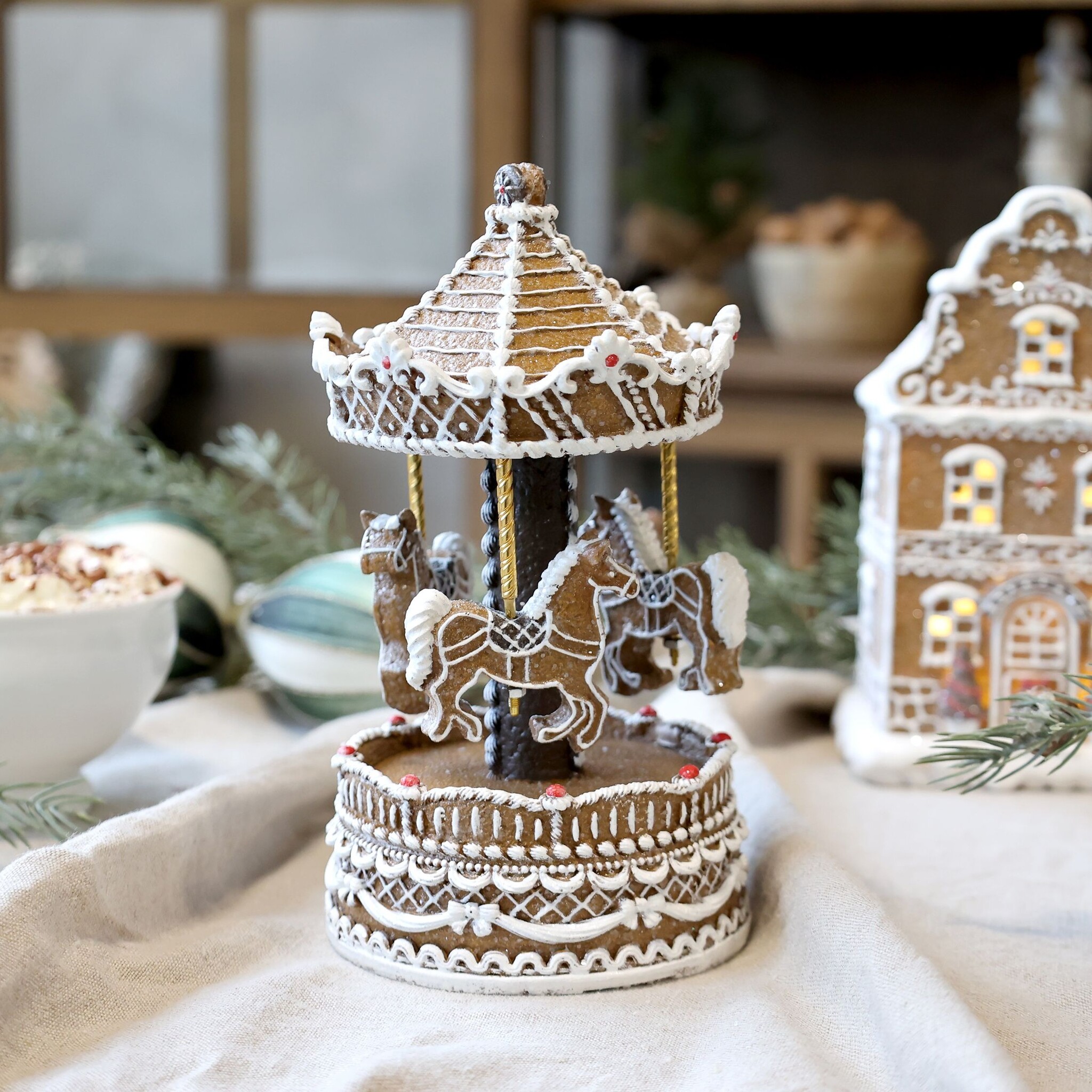 Noël Spieluhr mit Karussell, Weihnachtsdeko, mocca 