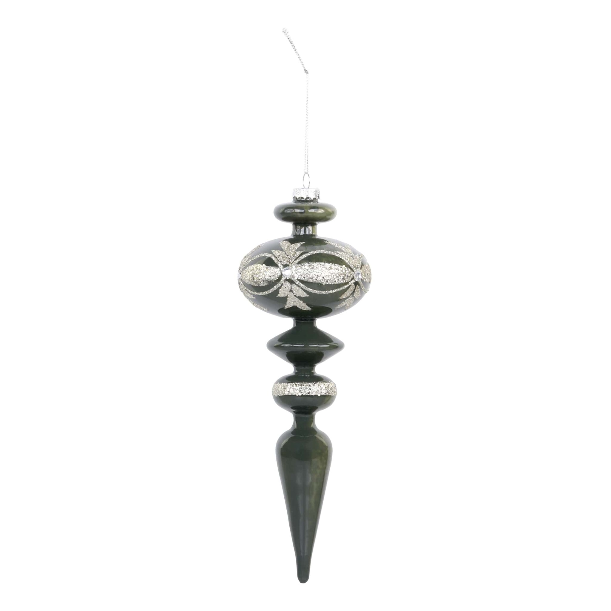 Ornament aus Glas mit Glitzer, verte Höhe 16, Ø 6 cm