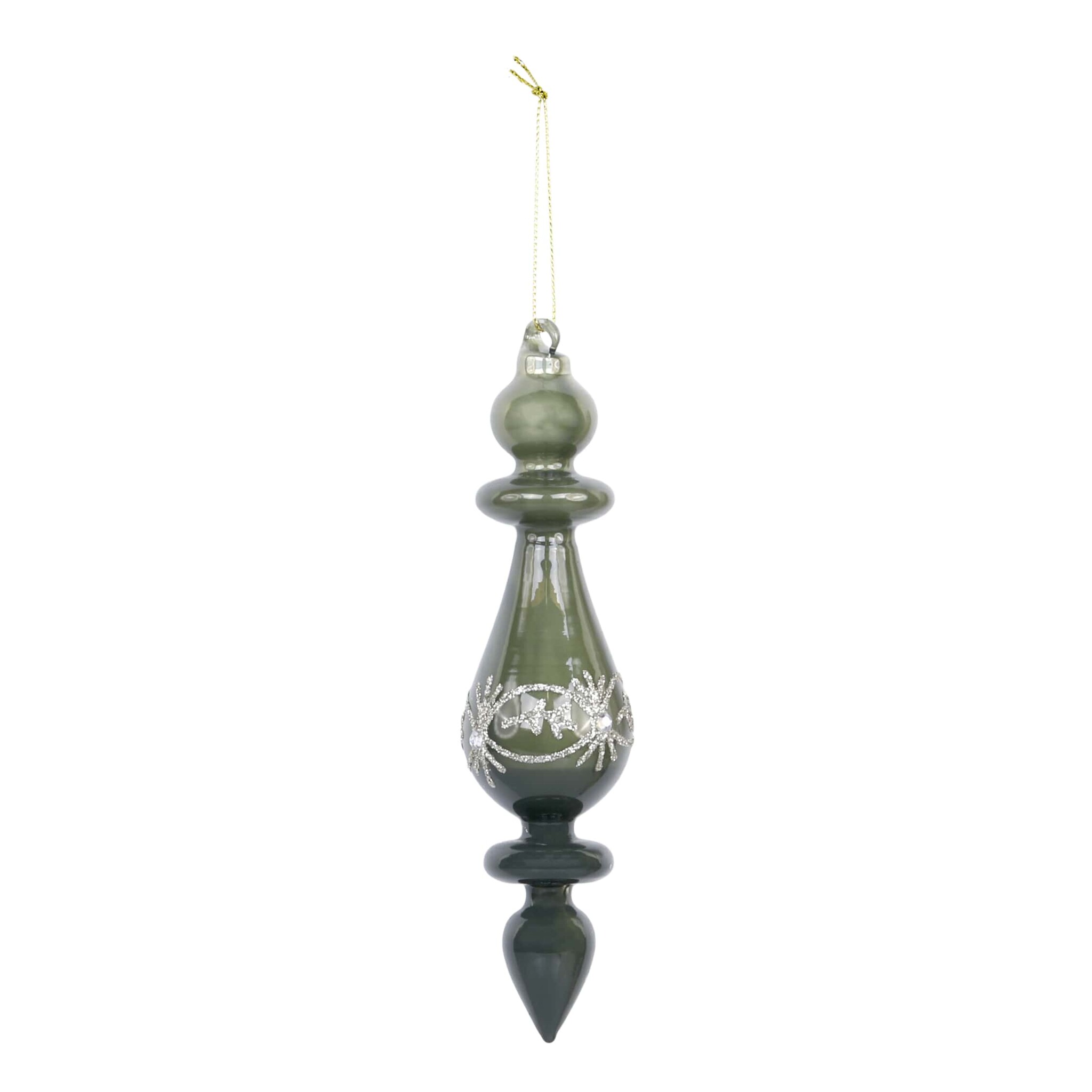 Ornament aus Glas mit Glitzer, verte Höhe 17, Ø 4,5 cm