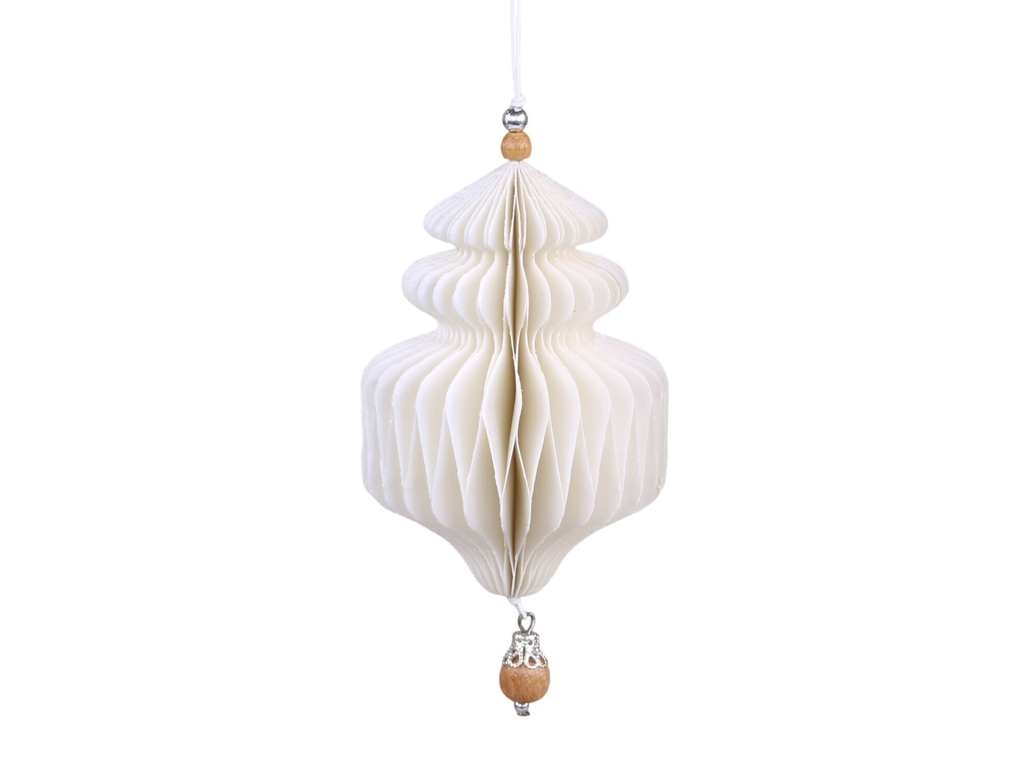 Ornament aus Papier mit Holzperle, antique creme 