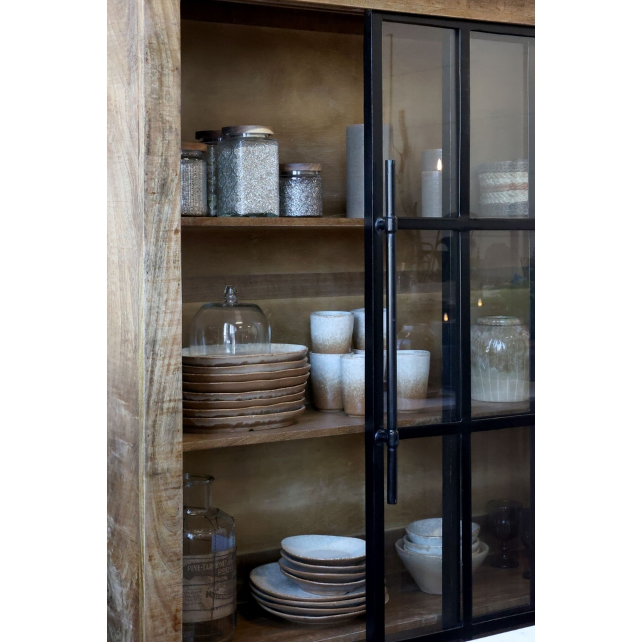 Vitrinenschrank Paris – Landhausstil mit Schiebetüren, natur 