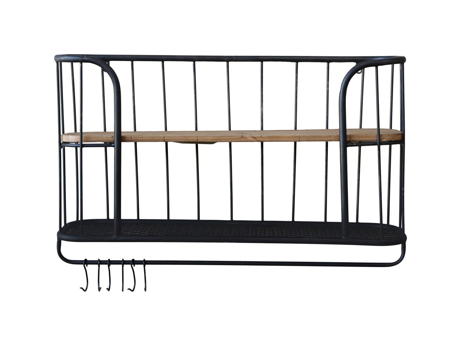 Regalbrett mit 2 Ebenen und 6 Haken, antique schwarz 