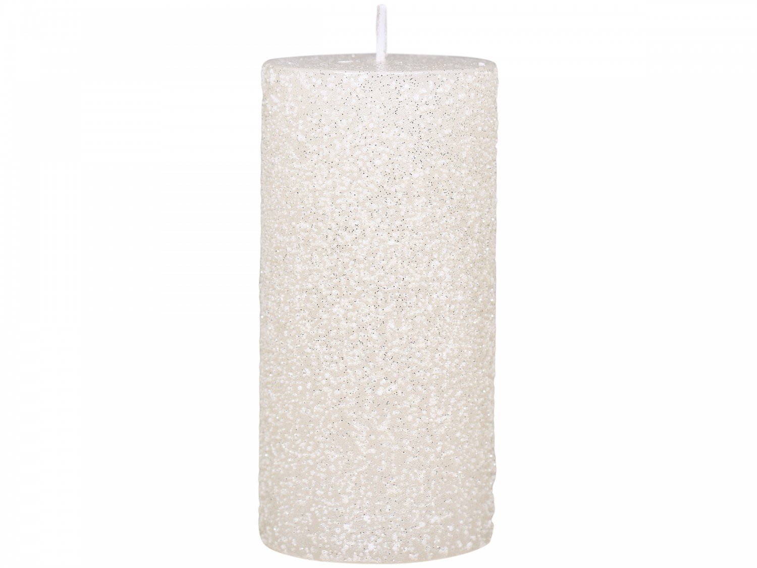 Rustikale Stumpenkerze mit Glitzer, creme H12/Ø6 cm