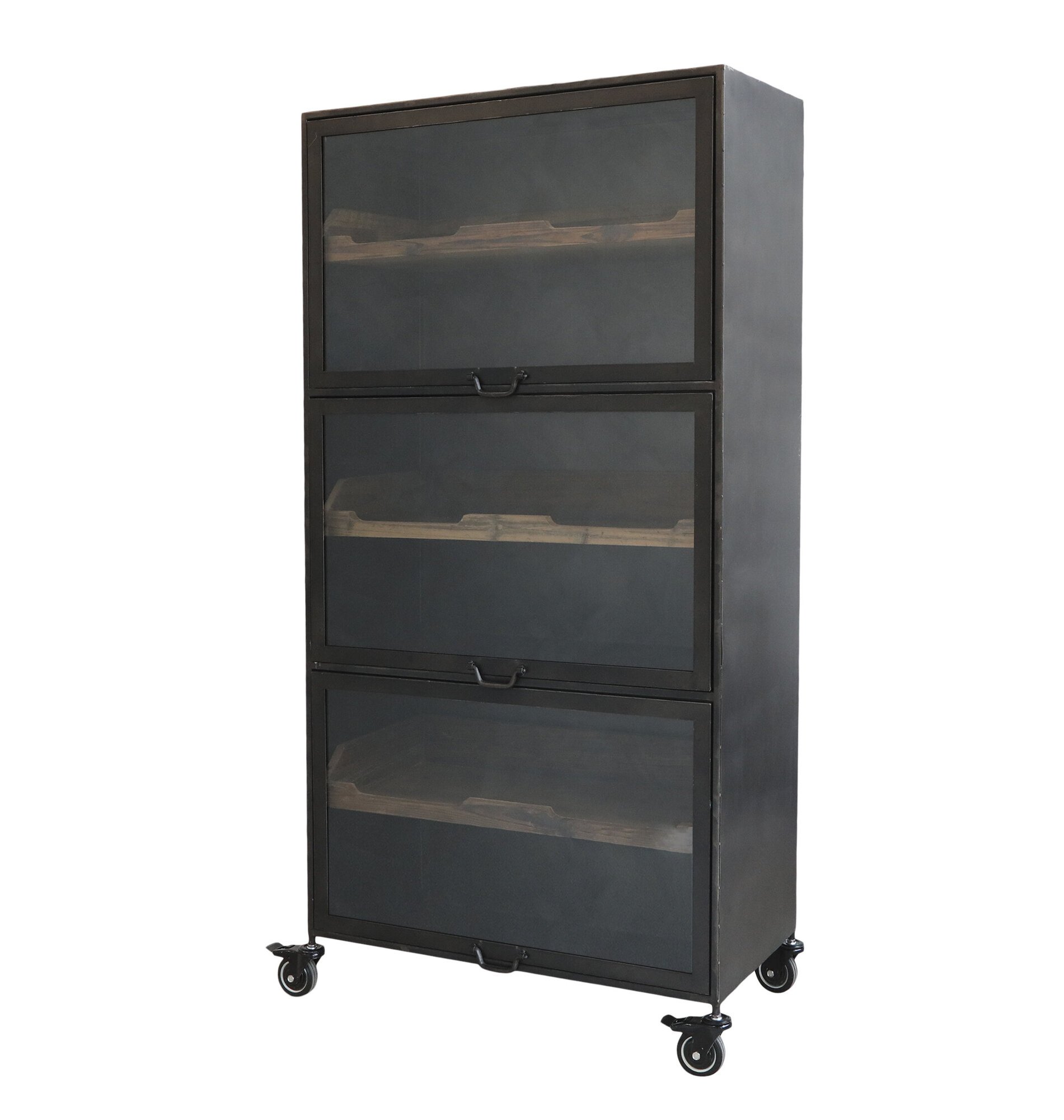 Schrank auf Rädern mit Glastüren, schwarz 