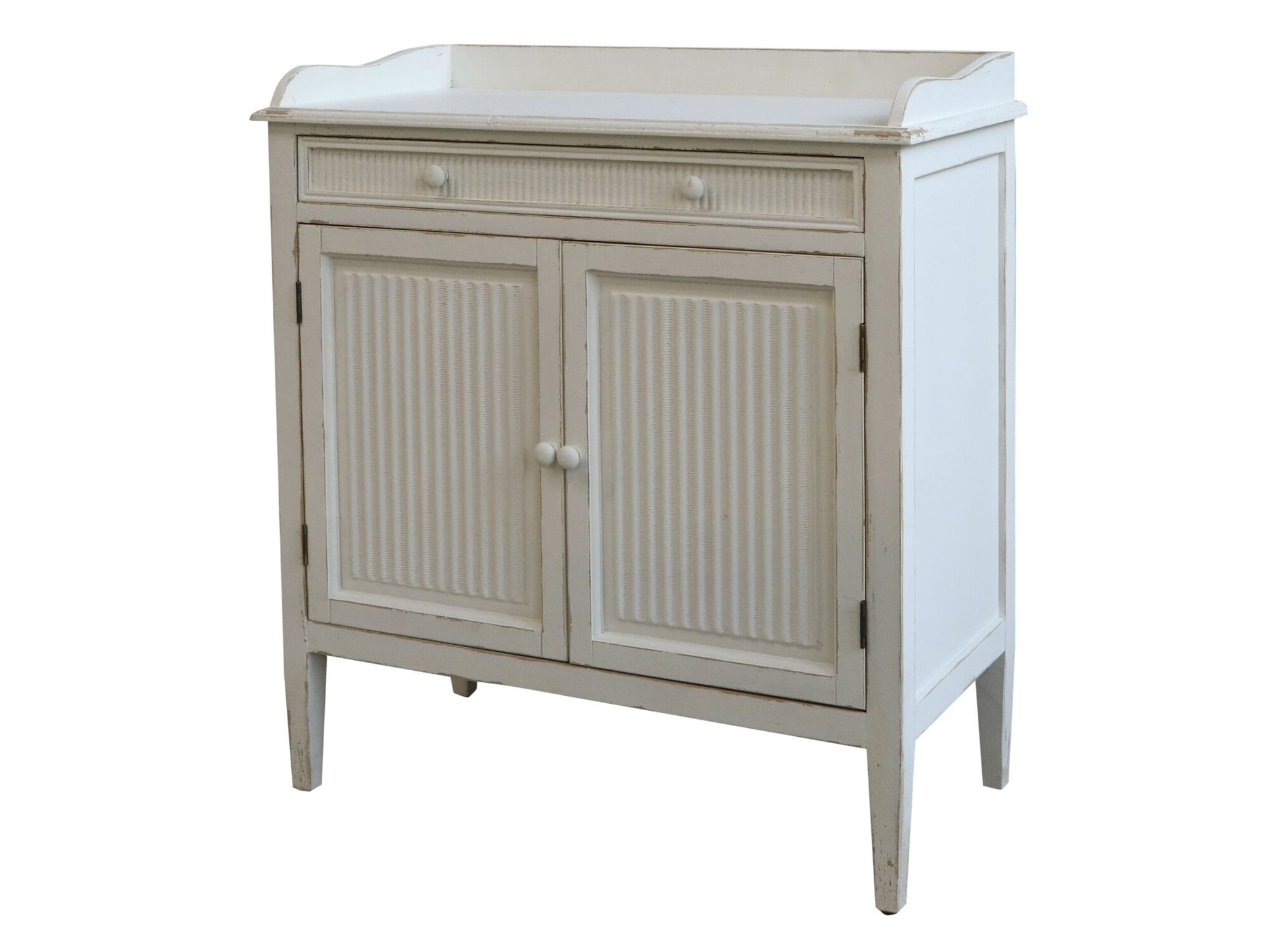 Schrank mit Rillen 2 Türen und 1 Schublade, weiss 83 x 41 x 91 cm