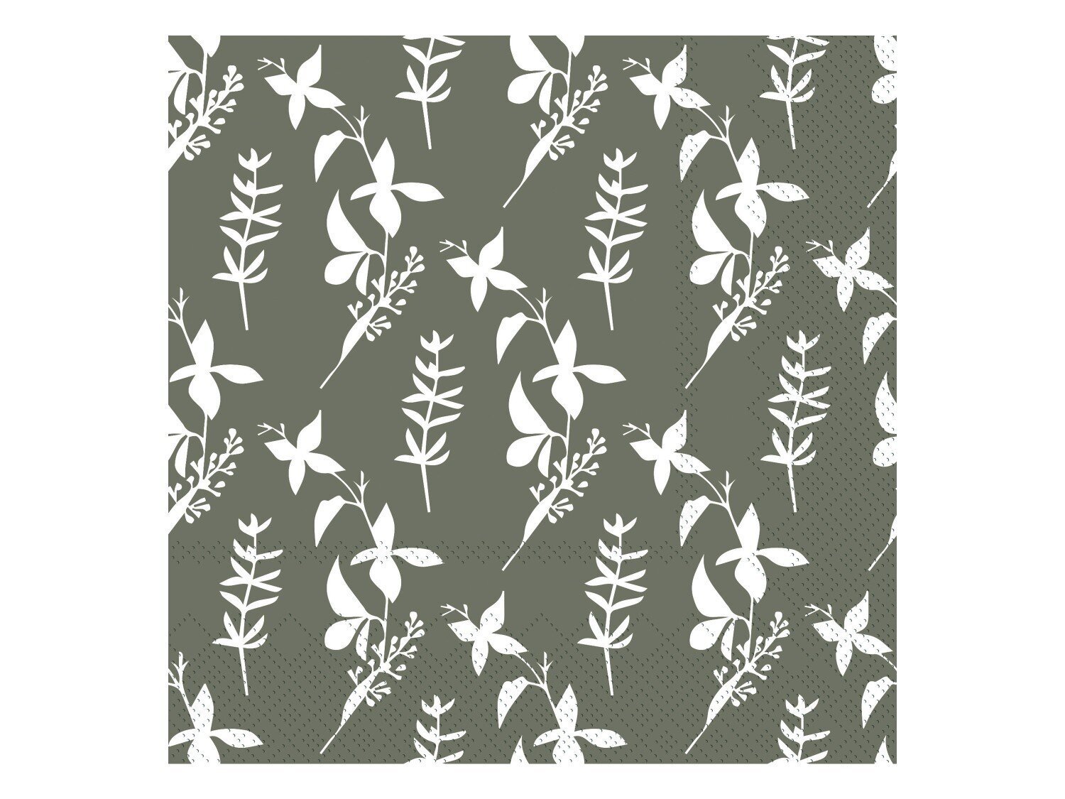 Serviette mit Blumen, moosgrün 
