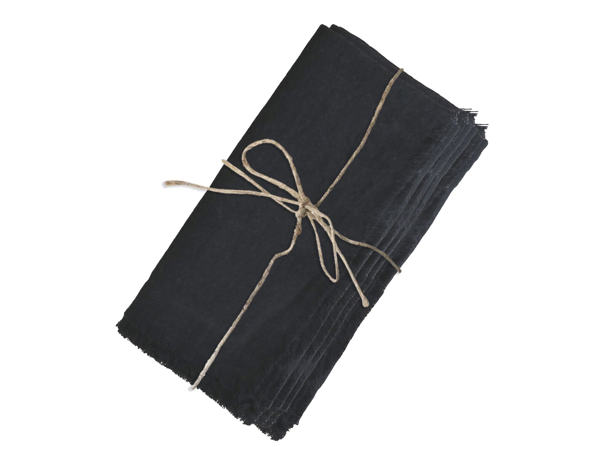 Serviette mit Fransen im 4er Set, schwarz 