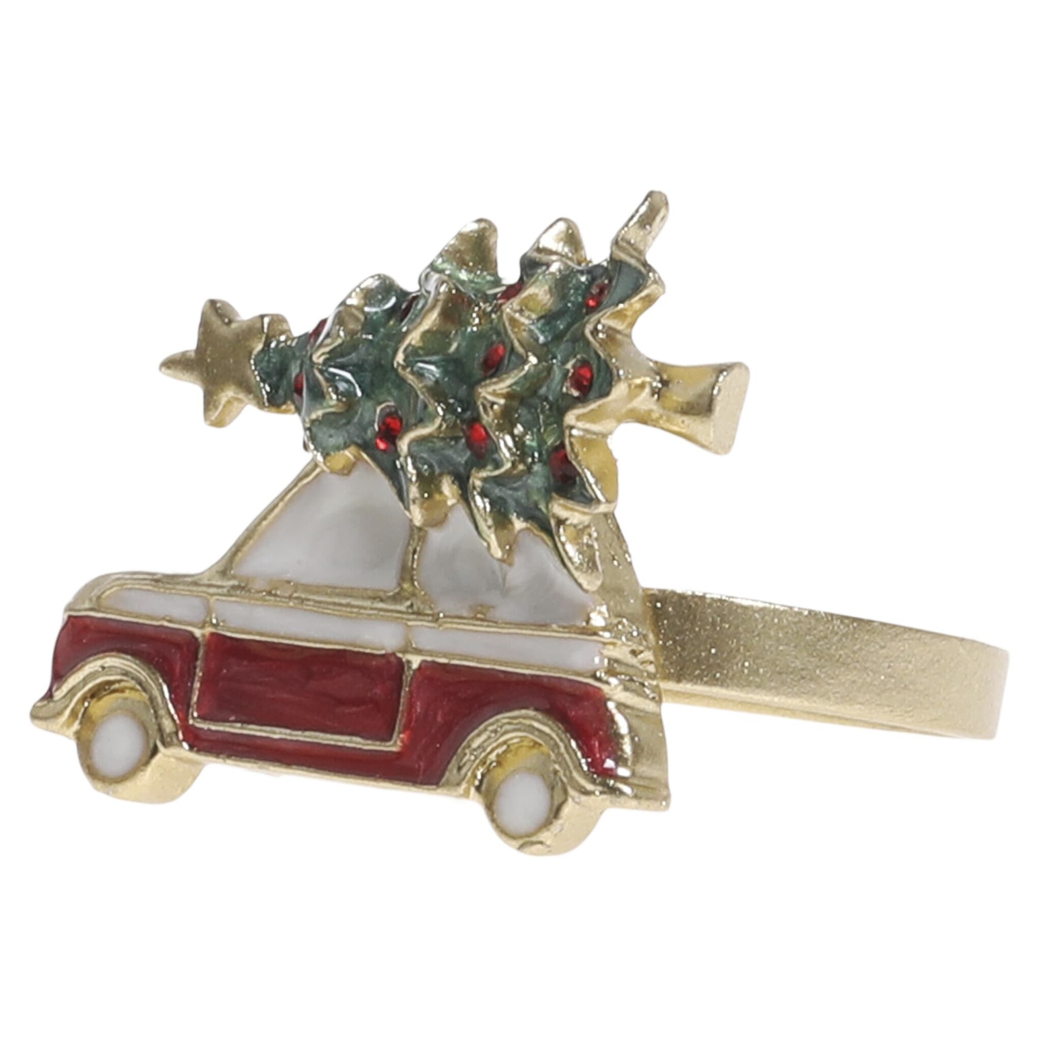 Serviettenring mit Auto und Weihnachtsbaum, messing 