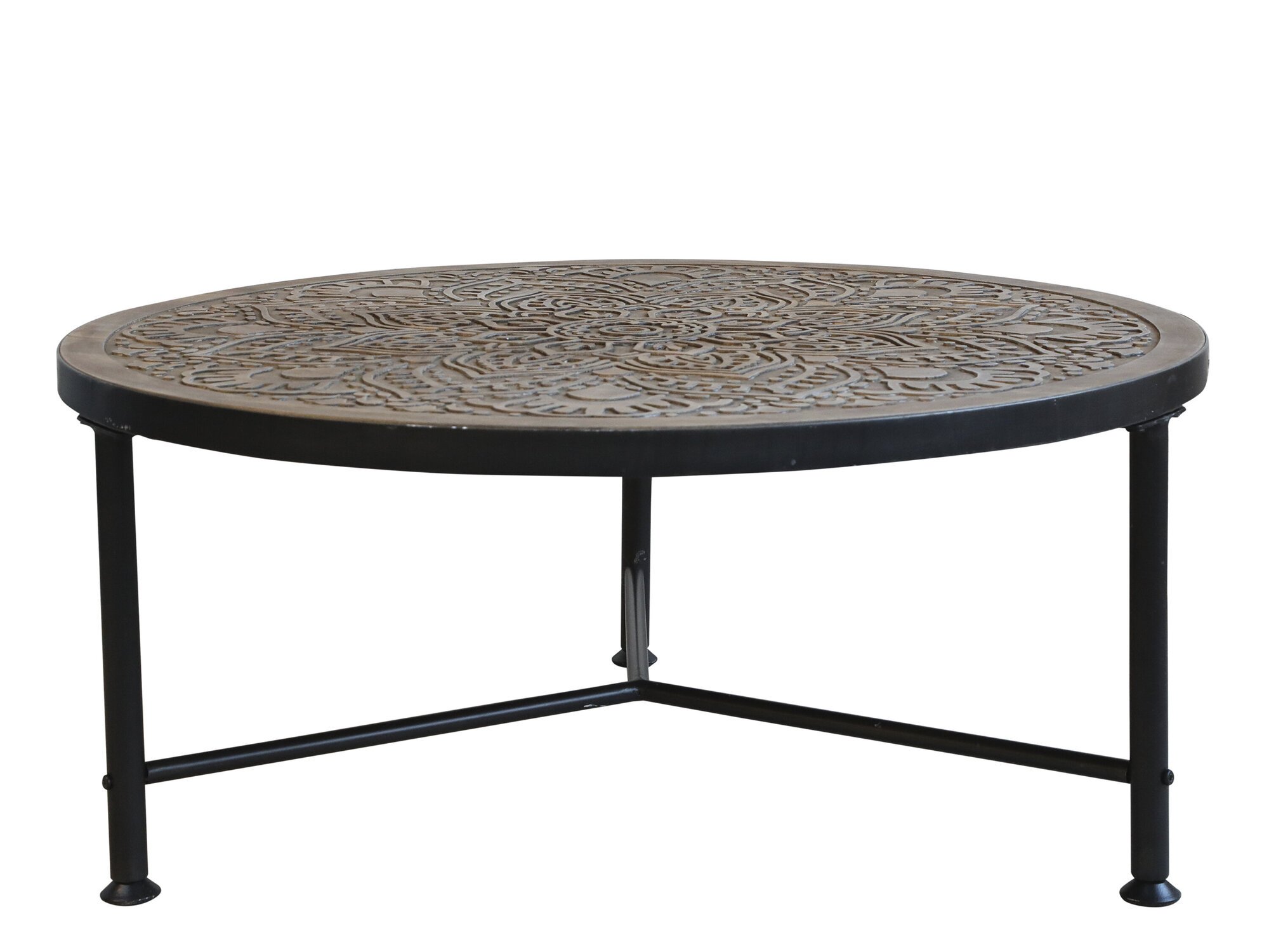 Sofatisch mit Schnitzerei, natur Höhe 36,5, Ø 80,5 cm