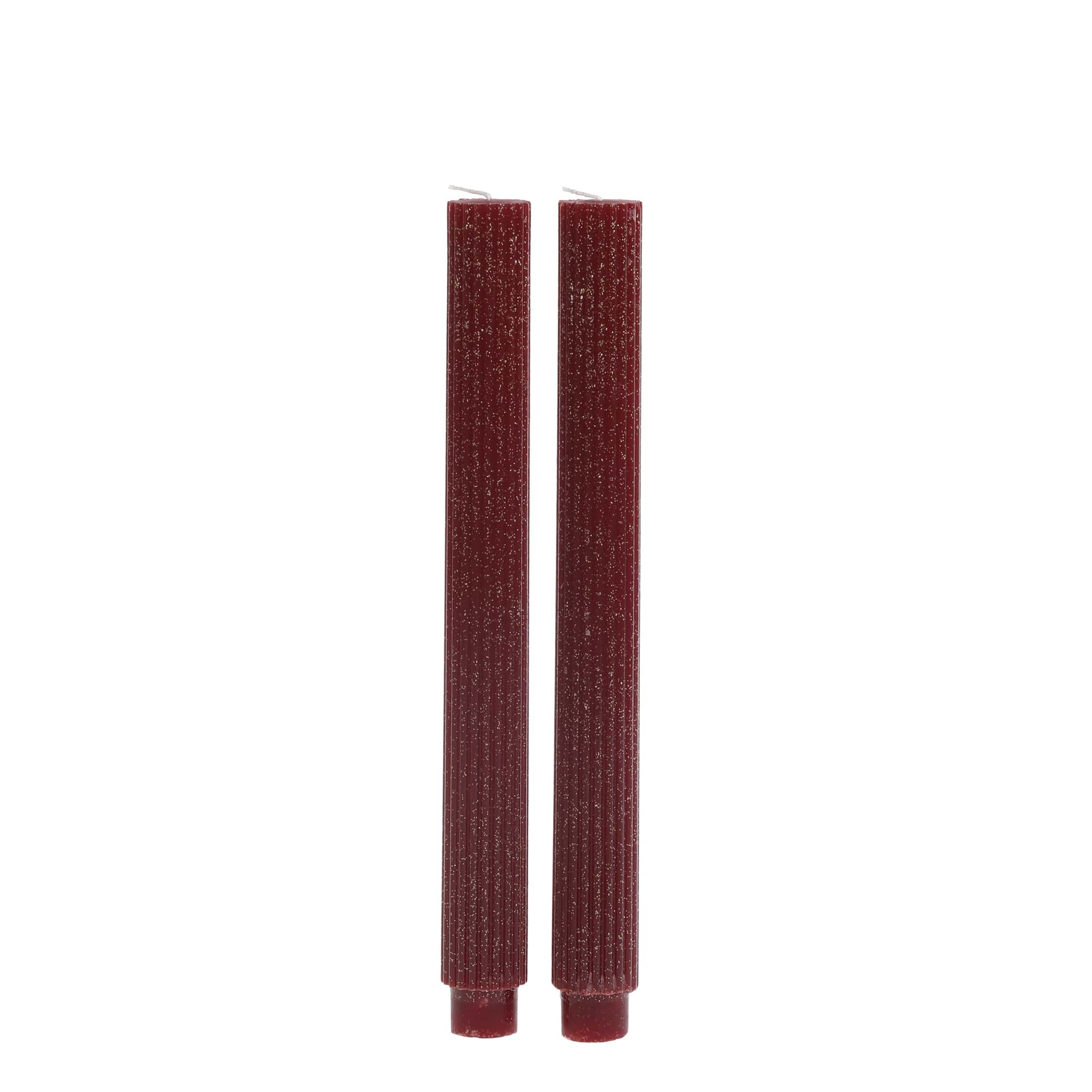 Stabkerze mit Rillen und Glitzer 2er-Set, cherry 