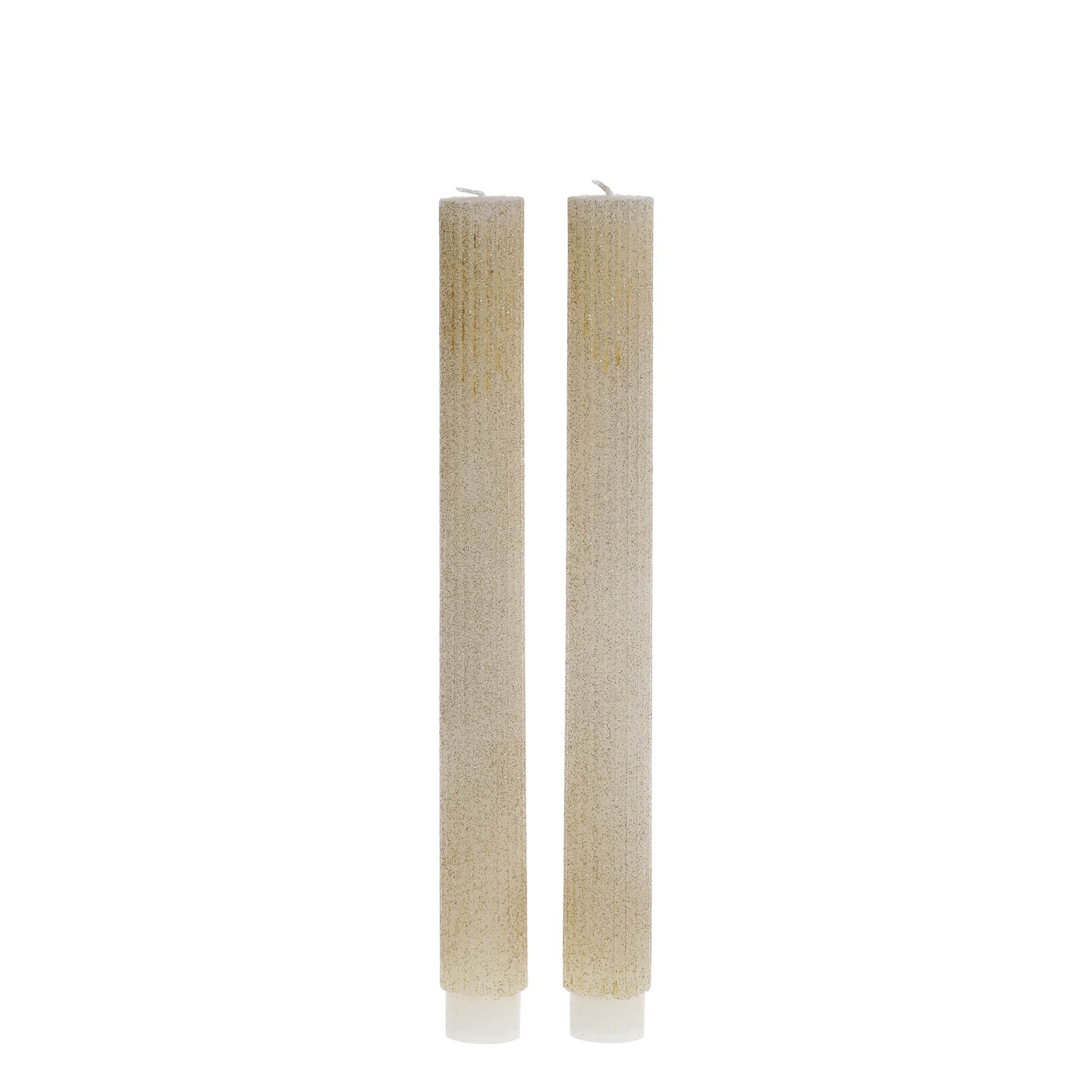 Stabkerze mit Rillen und Glitzer 2er-Set, creme 
