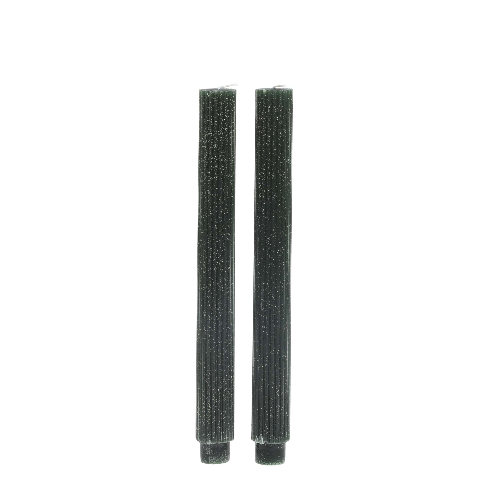Stabkerze mit Rillen und Glitzer 2er-Set, oliven 