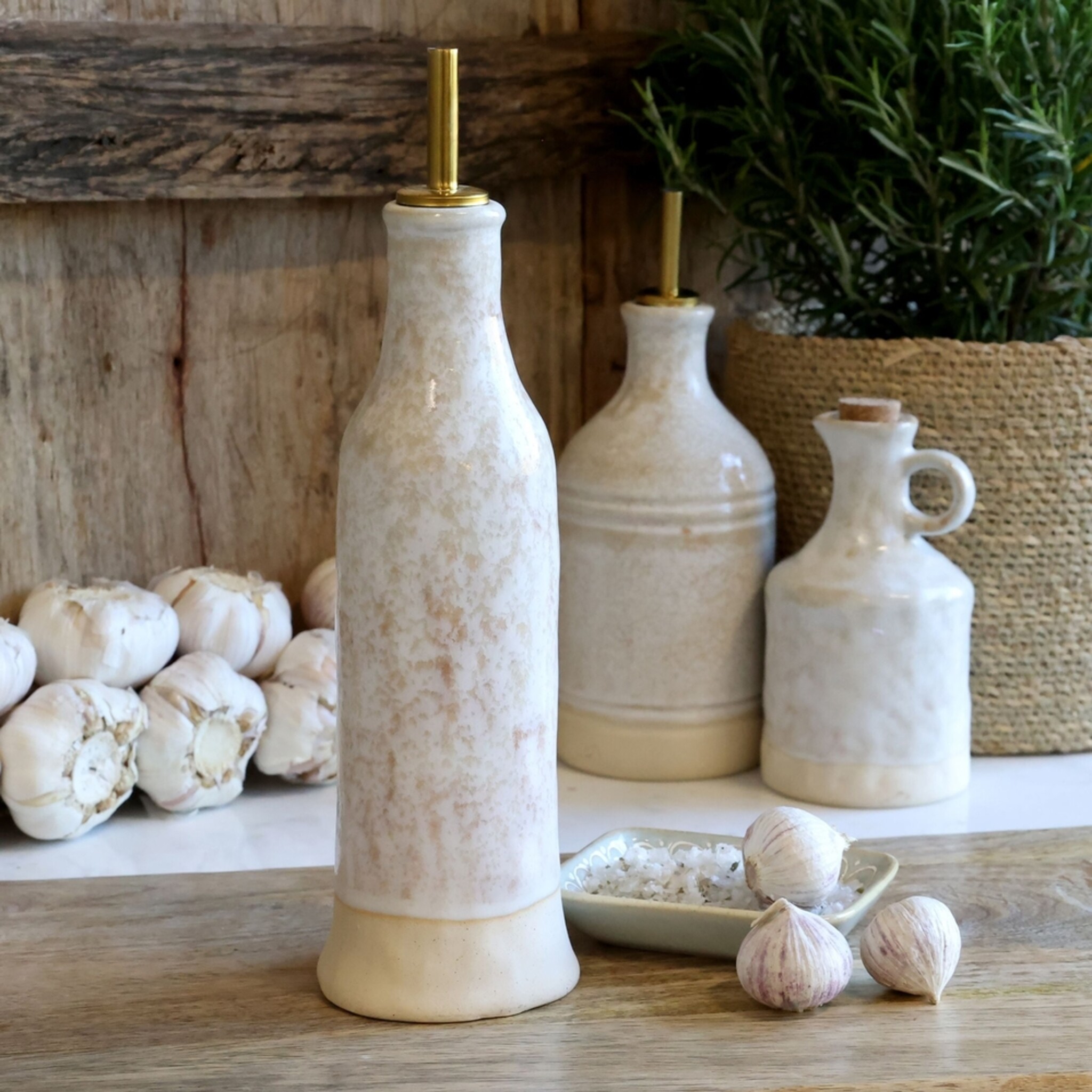Steingut-Flasche mit Weinausgießer, creme Höhe 27, Ø 7,5 cm