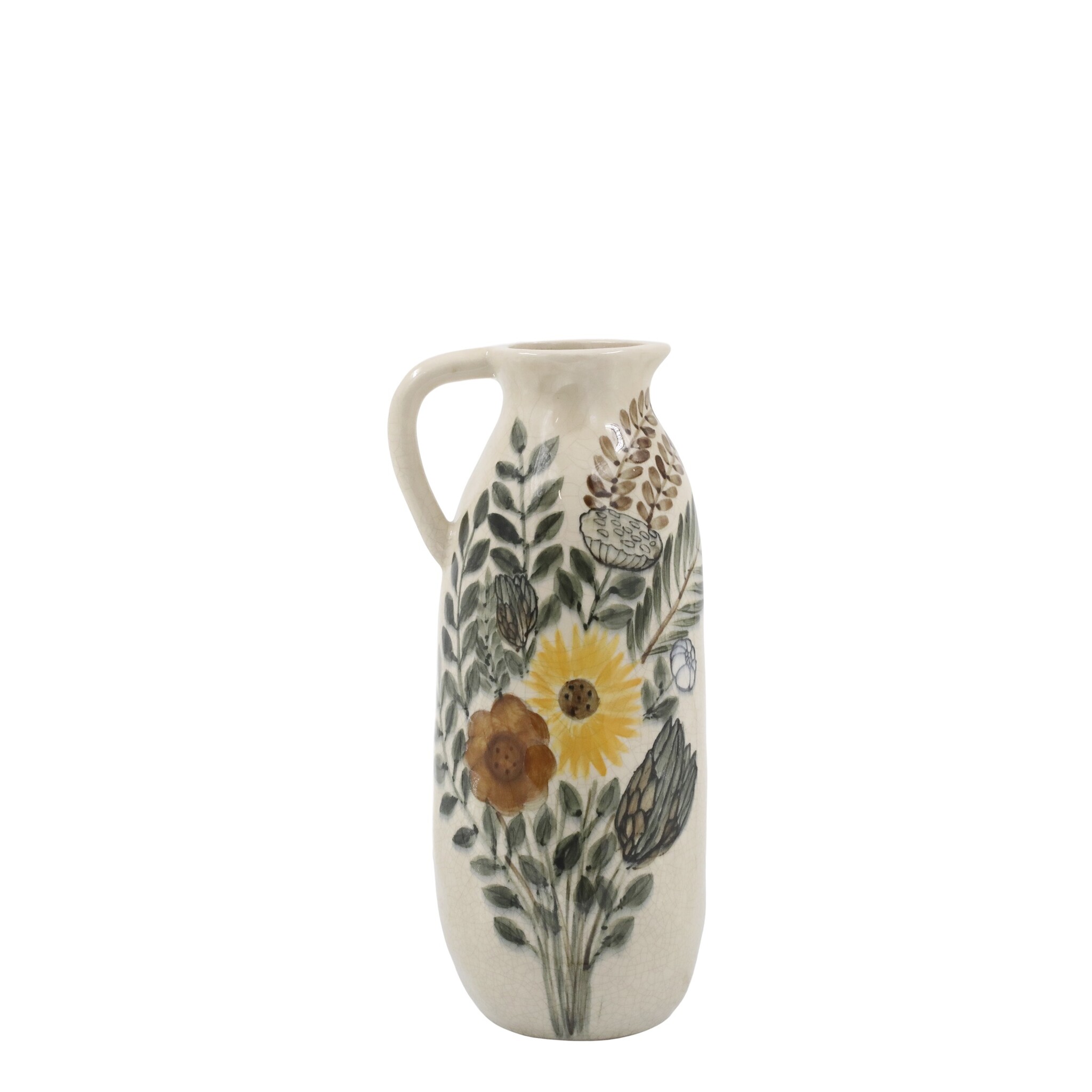 Steingut Kanne mit Blumenmotiv, creme Höhe 36, Ø 16 cm