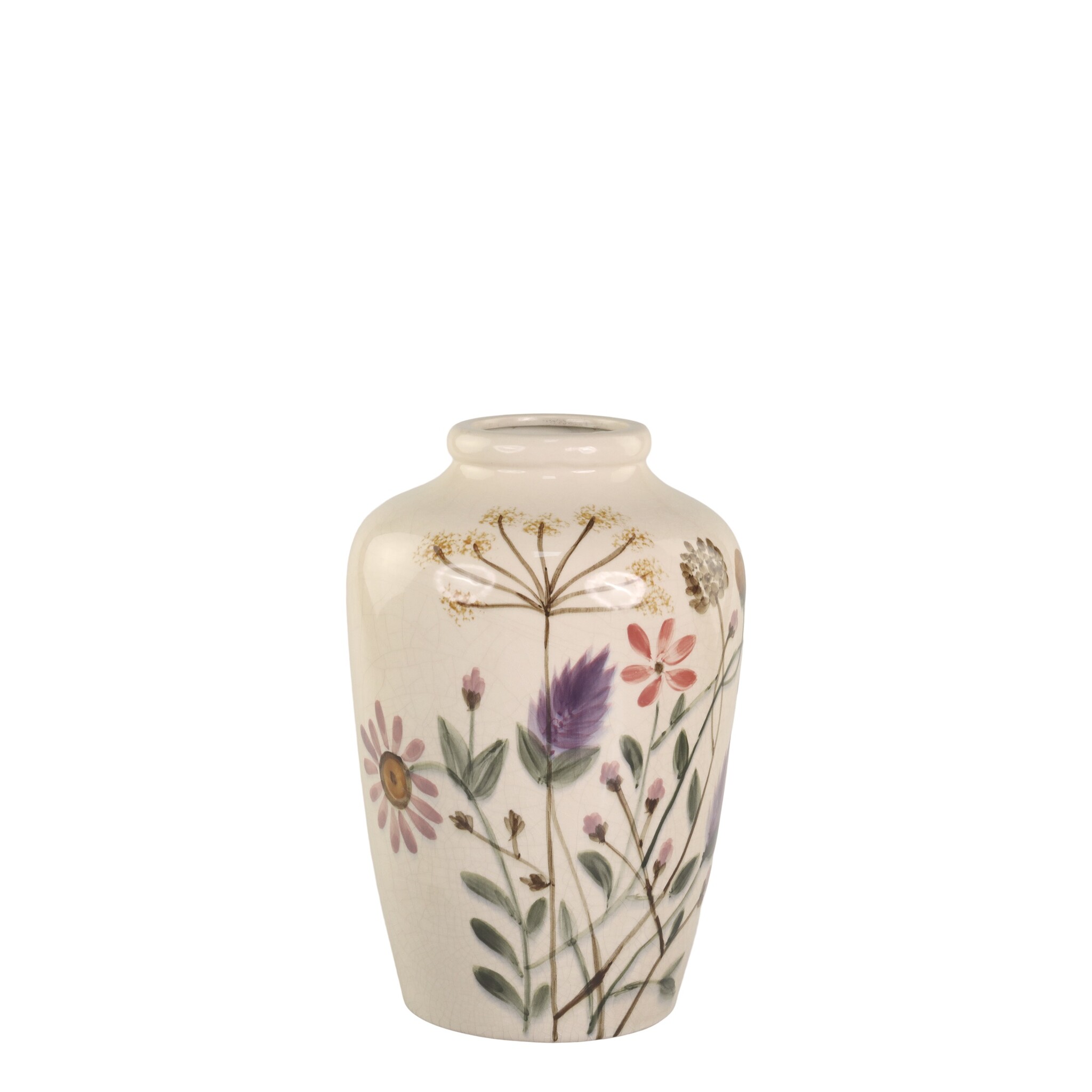 Steingut Vase mit Blumenmotiv, creme Höhe 30, Ø 20 cm