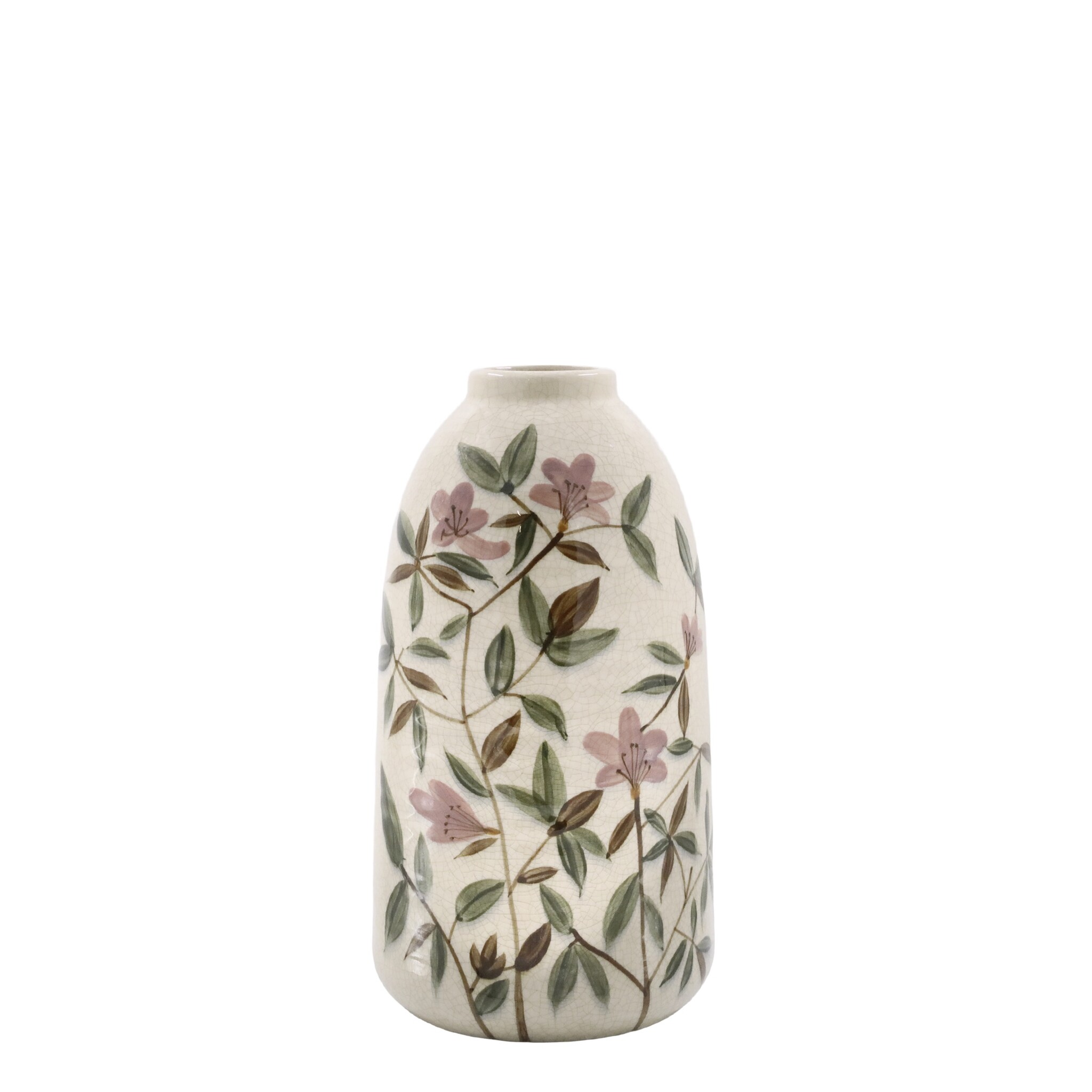 Steingut Vase mit Blumenmotiv 2, creme Höhe 33, Ø 18 cm