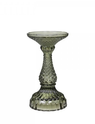 Chic Antique Stumpenkerzenständer mit Diamantschnitt olive, olive H16,5/D9 cm