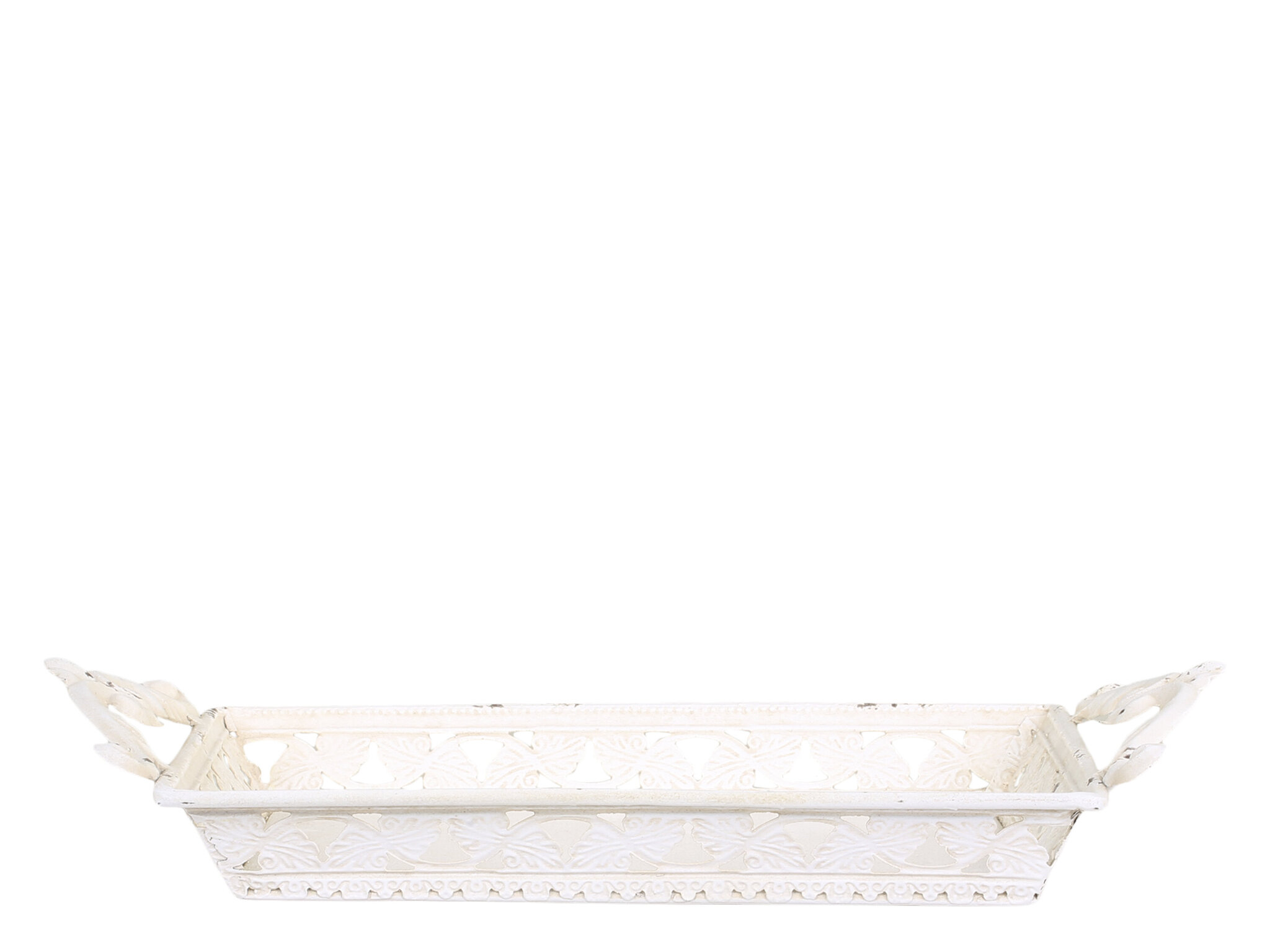 Tablett mit Griff und Dekor, antique creme 