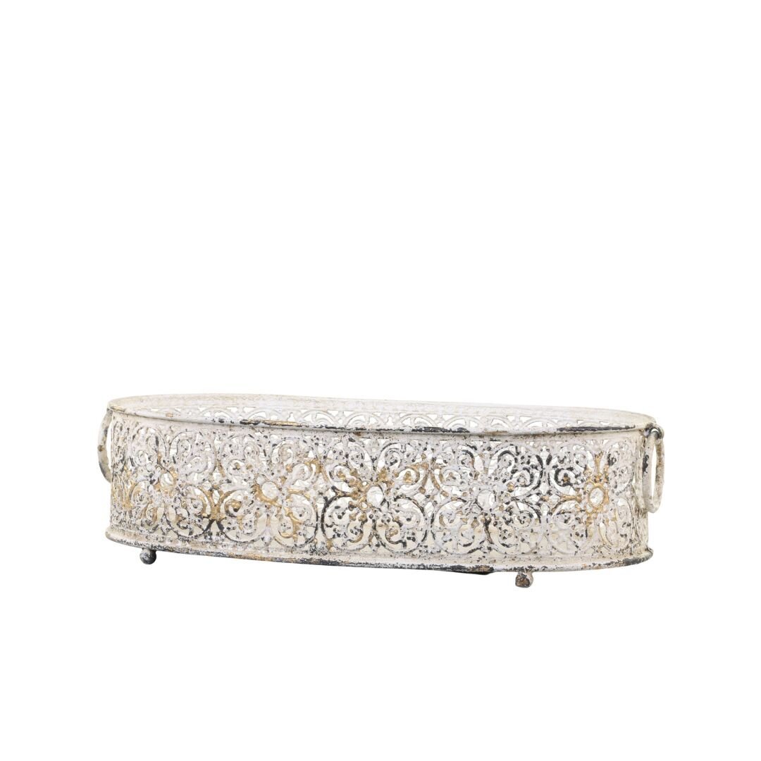 Tablett Shabby Chic mit Spitzenkante, antique creme 