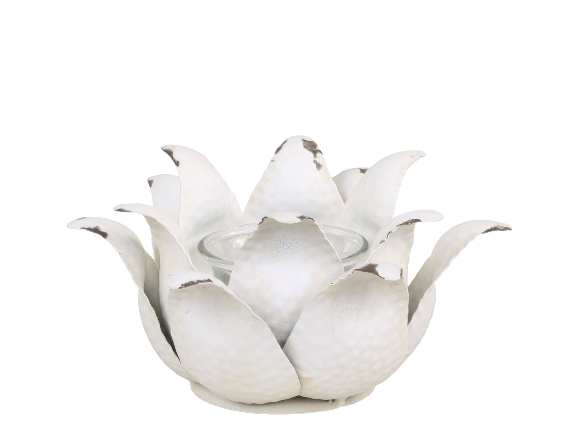 Teelichthalter Blume aus Eisen, antik creme 