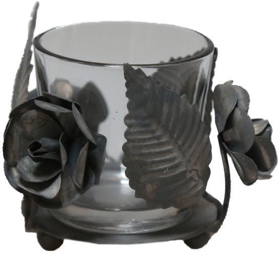 Chic Antique Teelichthalter mit Blumen deko, antik zink 