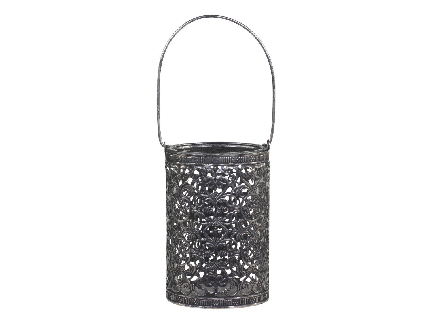 Teelichthalter mit Henkel, antik silber H12,5/Ø8 cm