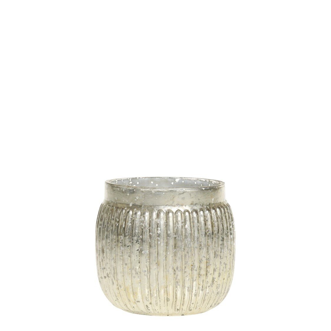Teelichthalter mit Rillen in Silber, bauernsilber Höhe 7,5, ∅ 8 cm