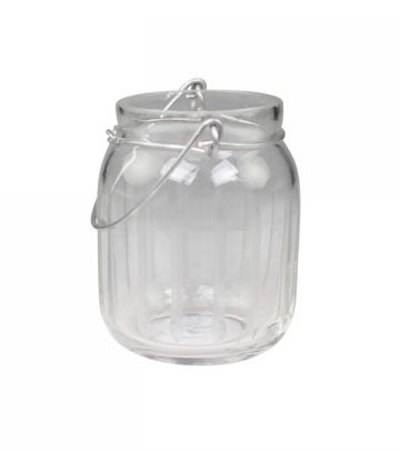 Chic Antique Teelichthalter mit Rillen und Henkel, farblos H6/D5,5 cm