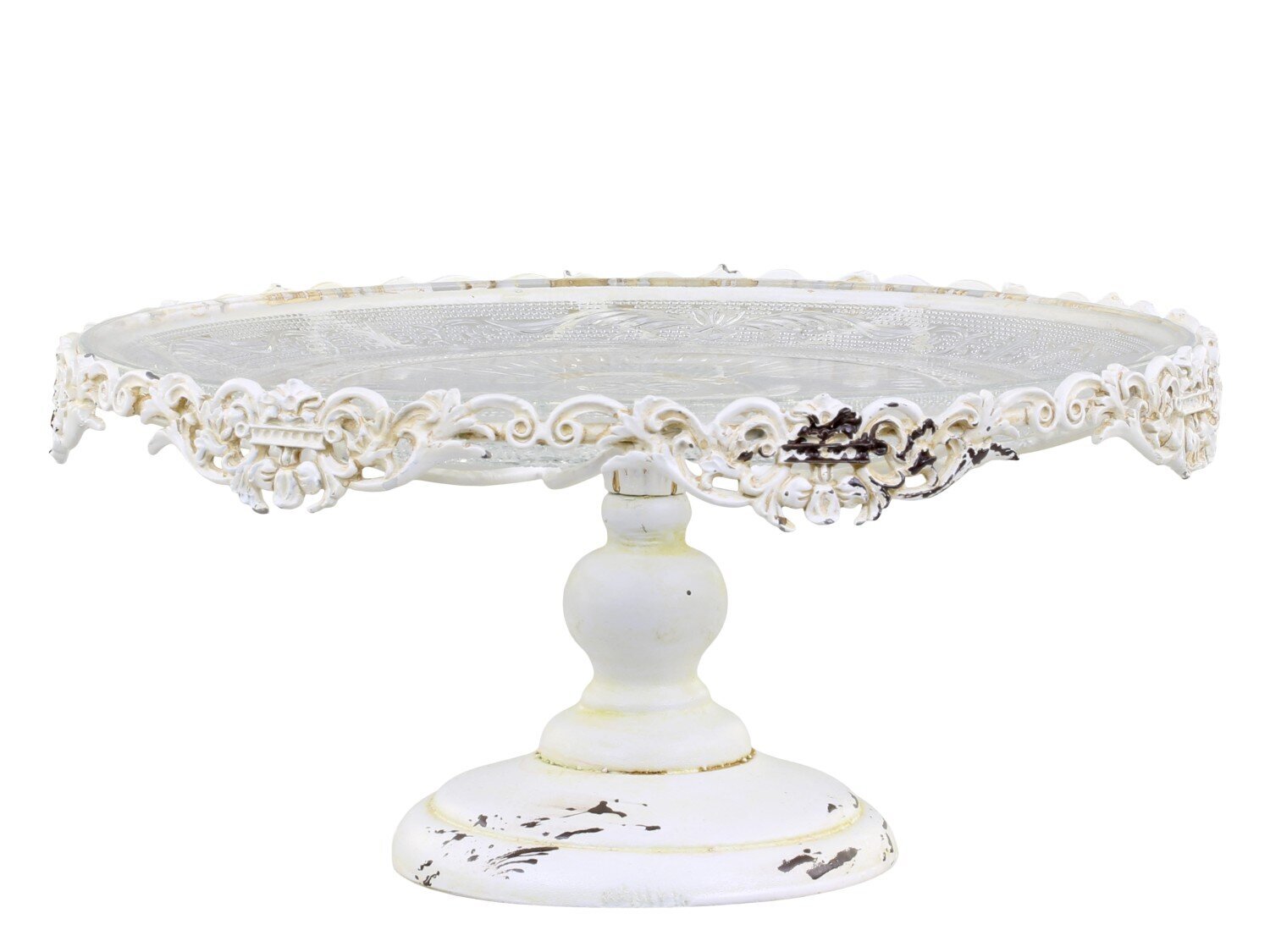 Tortenplatte mit Fuß aus Glas und Eisen | Chic Antique
