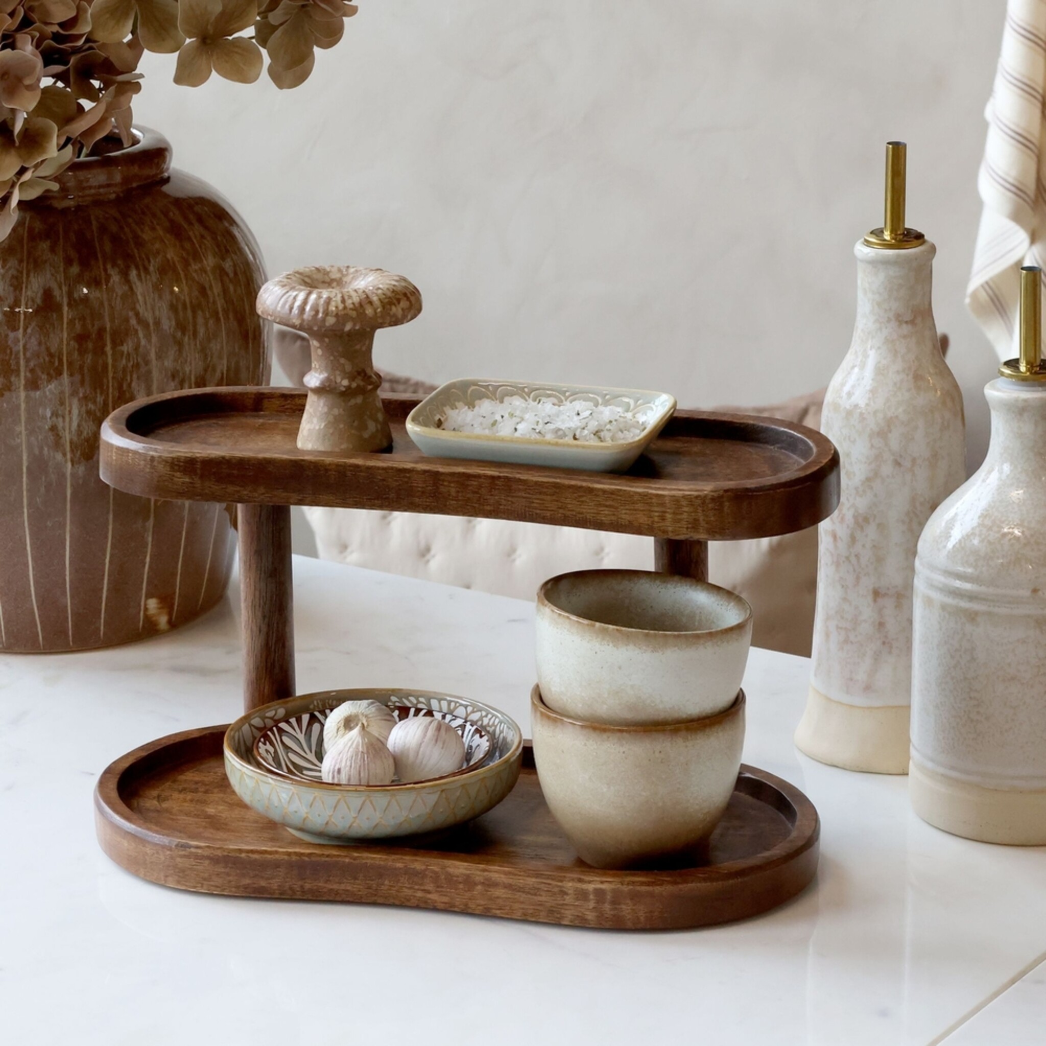 Tours Küchen Display aus Mangoholz mit 2 Ablageböden, walnuss 30 x 15 x 18 cm