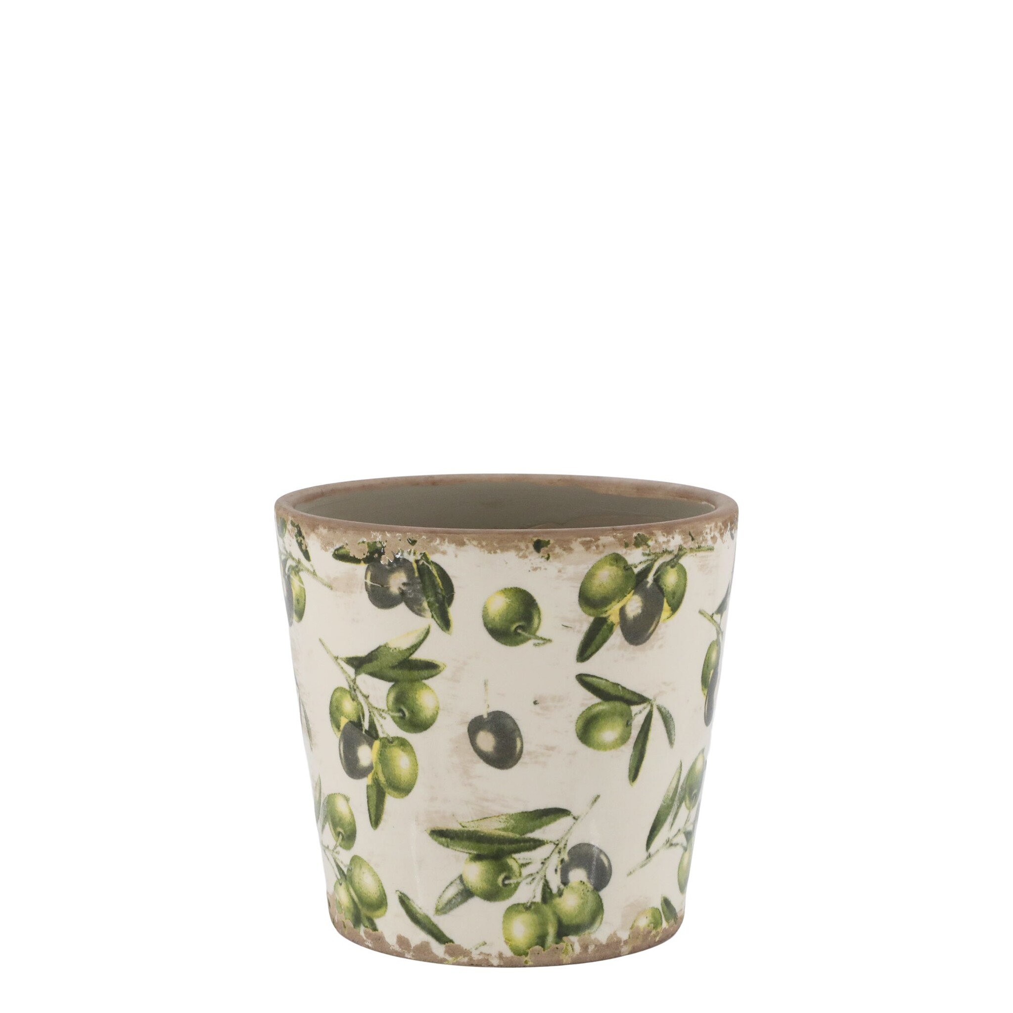Übertopf Olive mit Olivenmuster, grün Höhe 13, Ø 14 cm