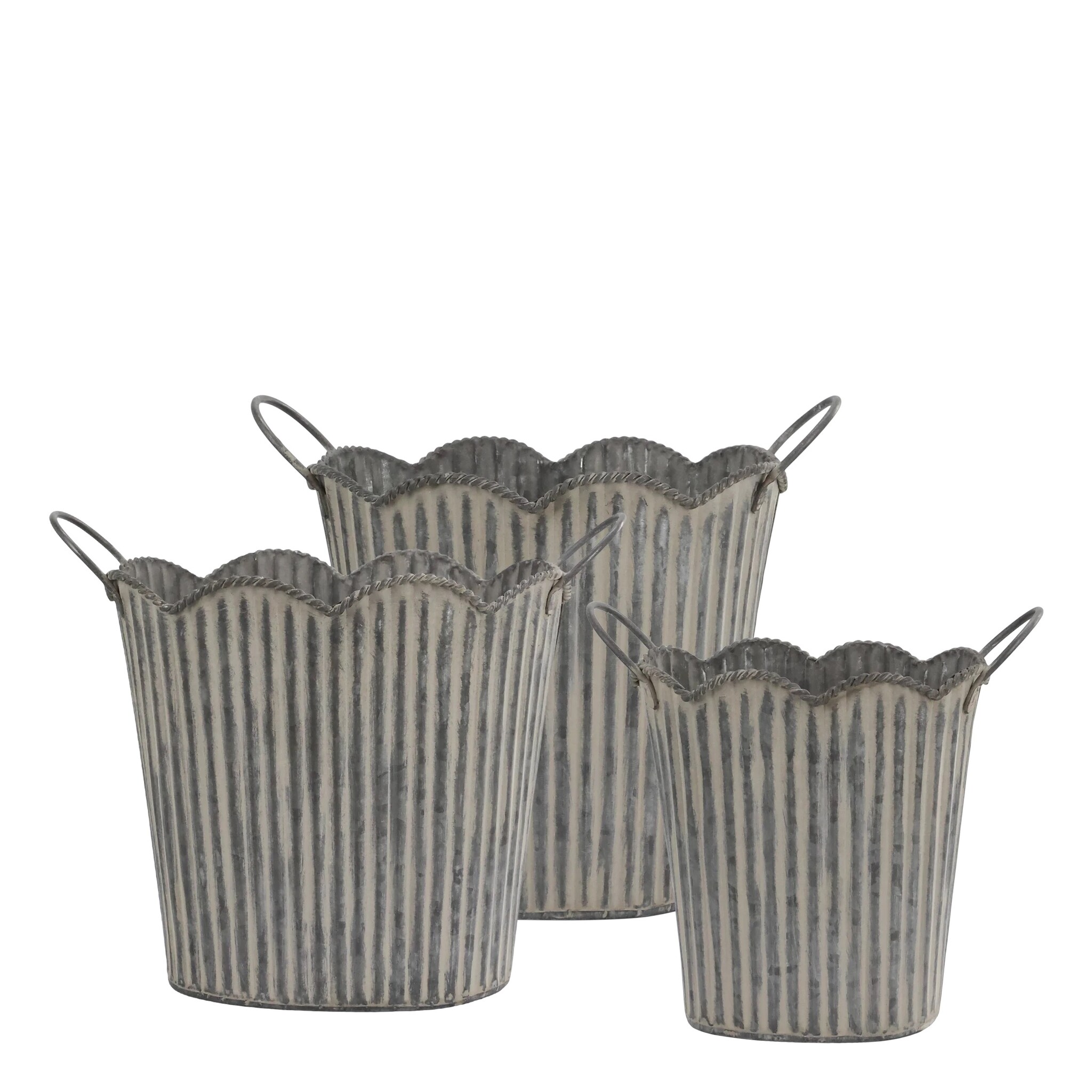 Chic Antique Übertopf-Set mit Rillen & Griffen - 3er Set, grau 