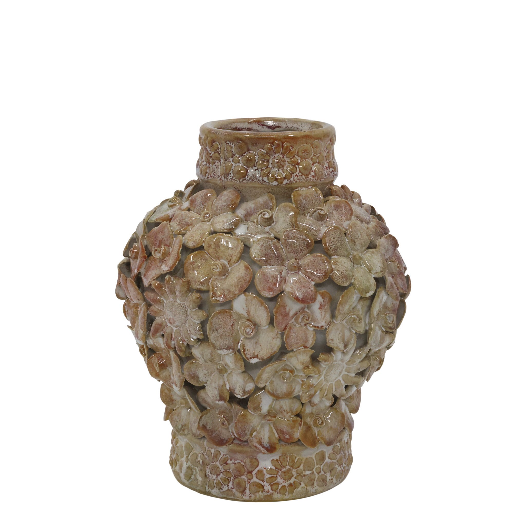 Chic Antique Vase Wüstenrose mit Dekor aus Steingut