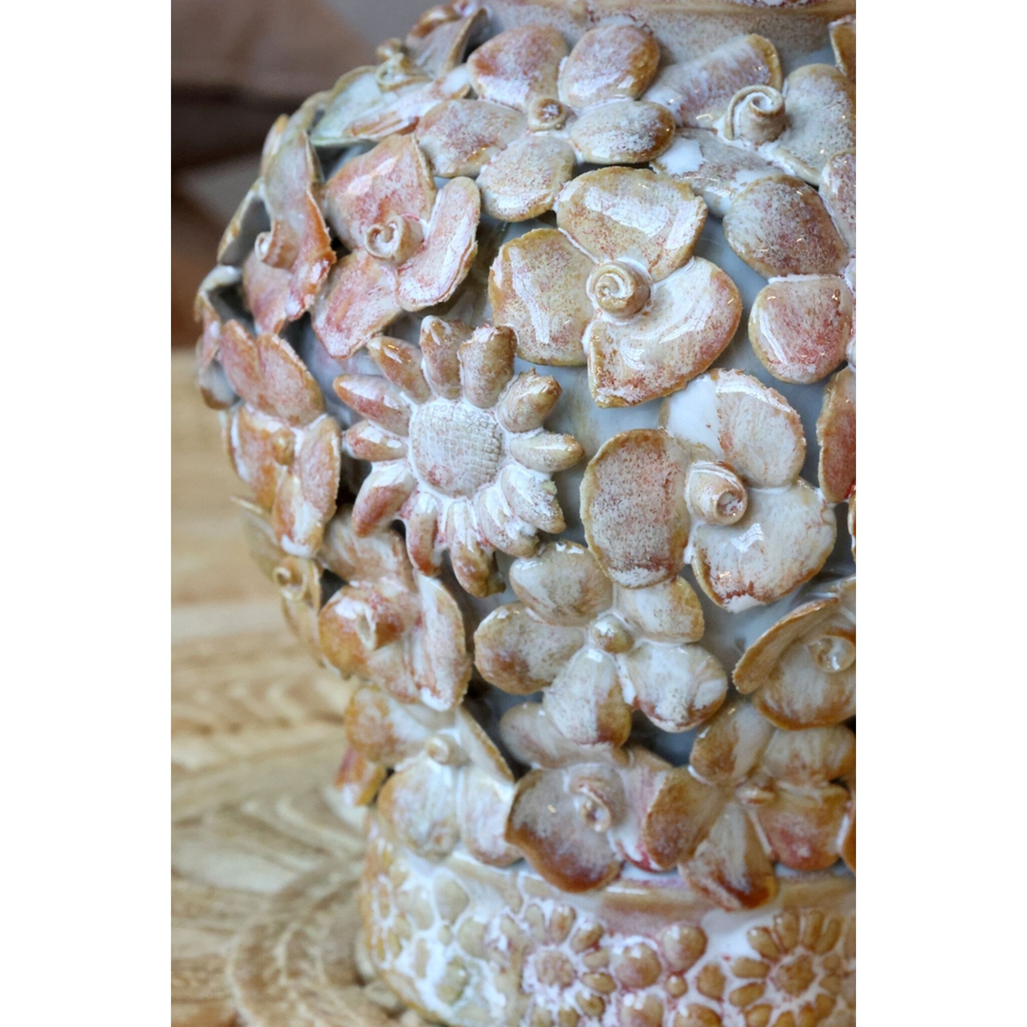 Chic Antique Vase Wüstenrose mit Dekor aus Steingut