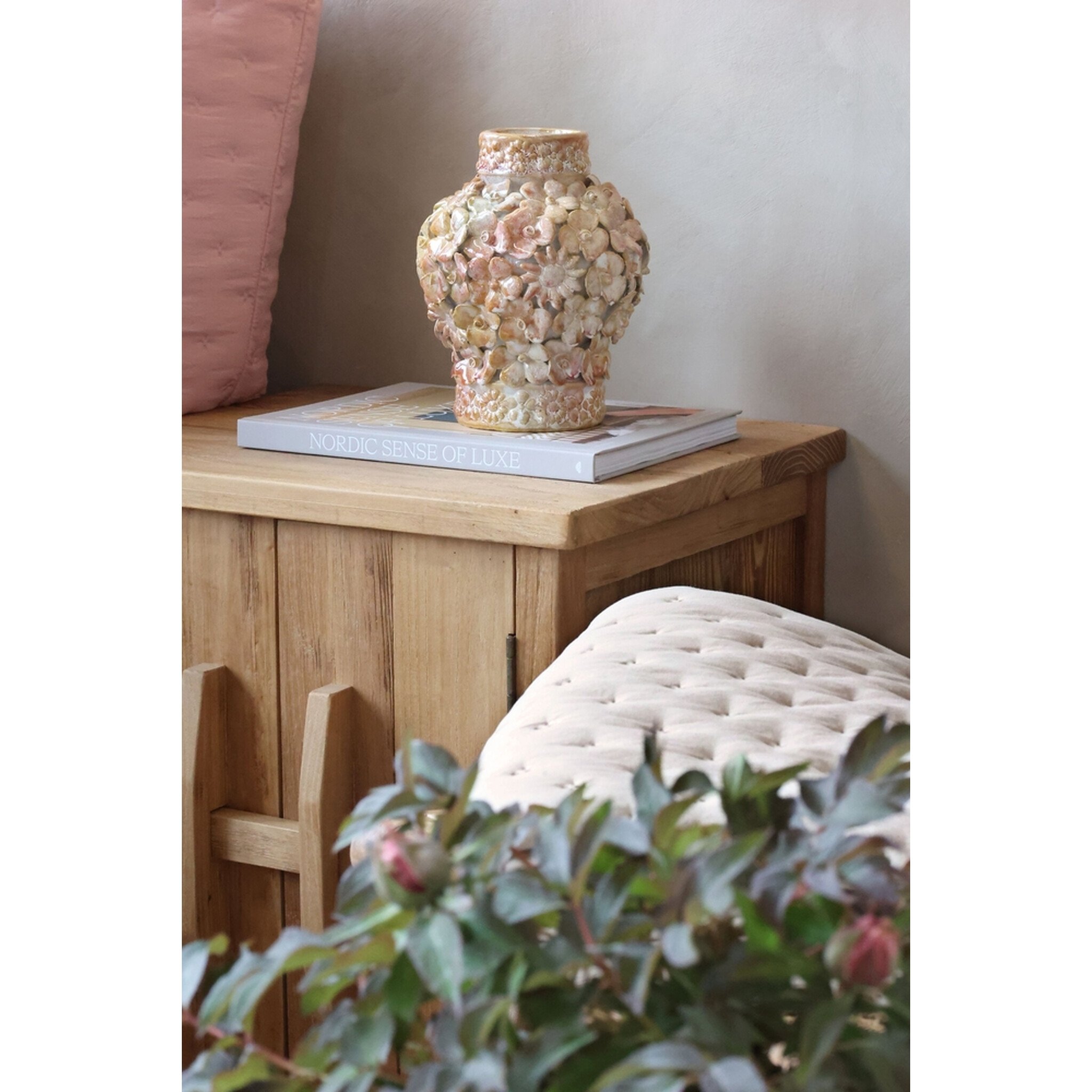 Chic Antique Vase Wüstenrose mit Dekor aus Steingut
