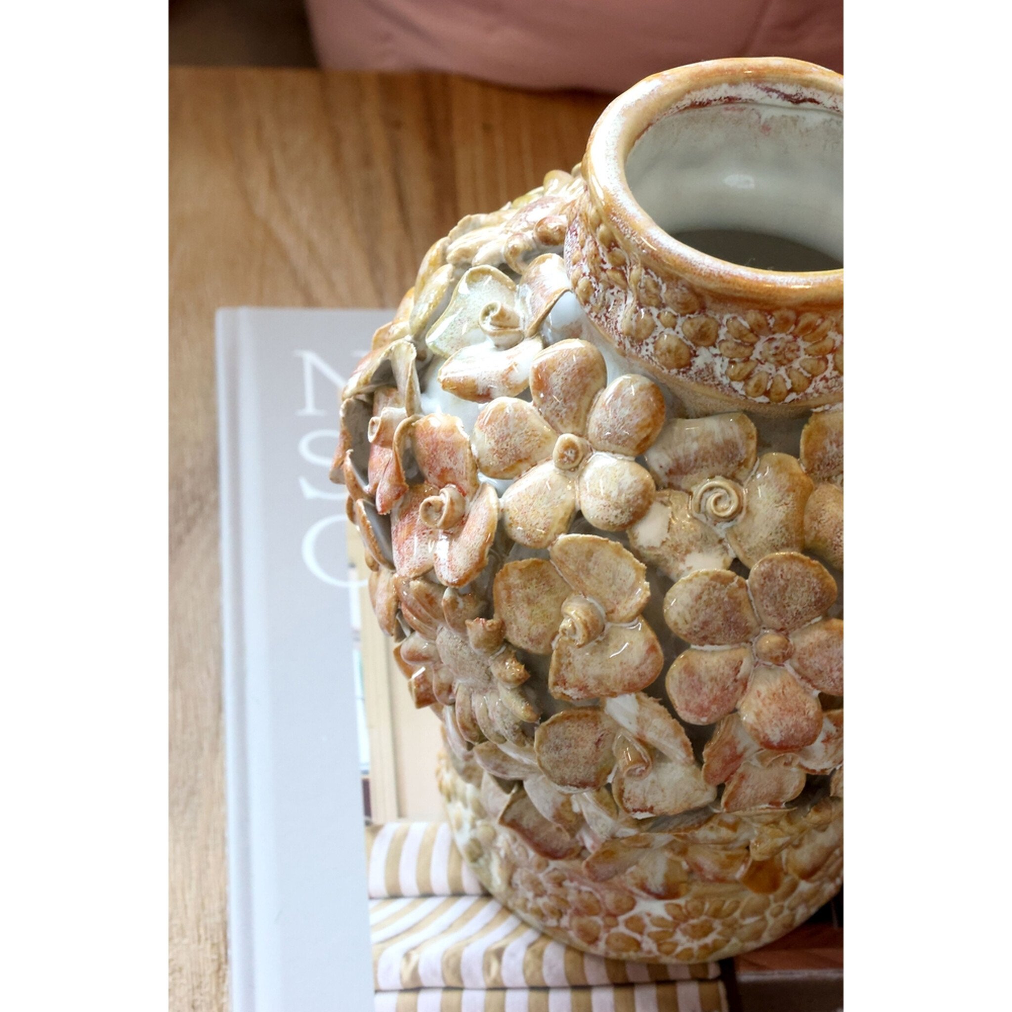 Chic Antique Vase Wüstenrose mit Dekor aus Steingut