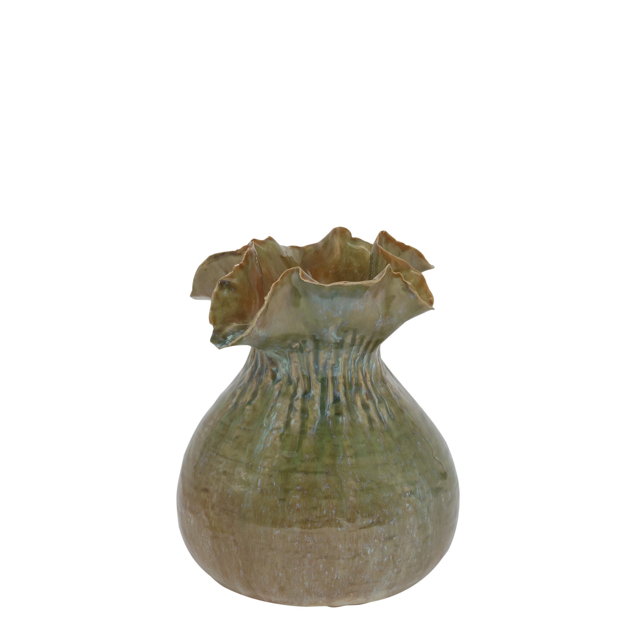 Steingut Vase mit gewelltem Rand Grün