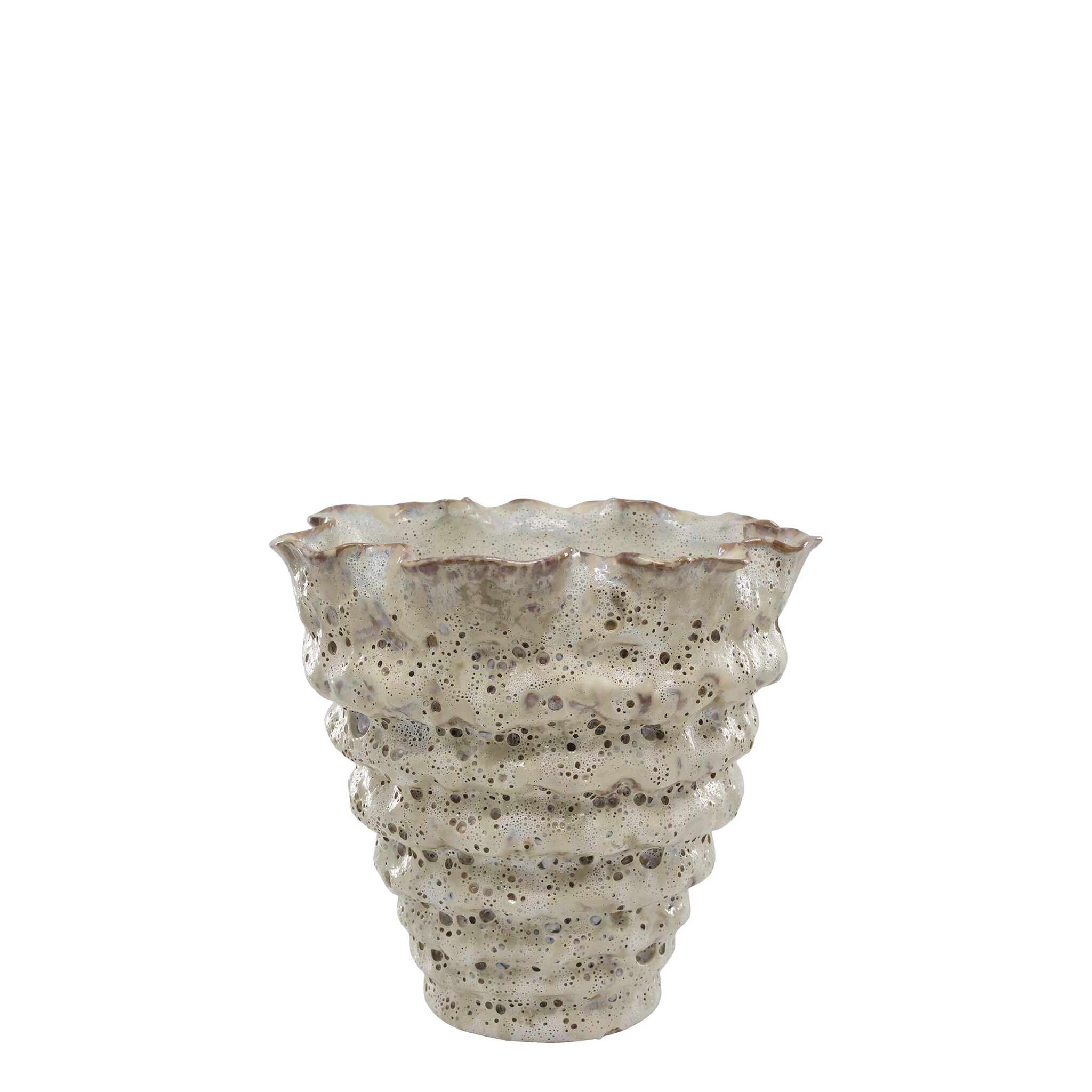 Vase mit Rillen aus Steingut, creme Höhe 21, Ø 21,5 cm