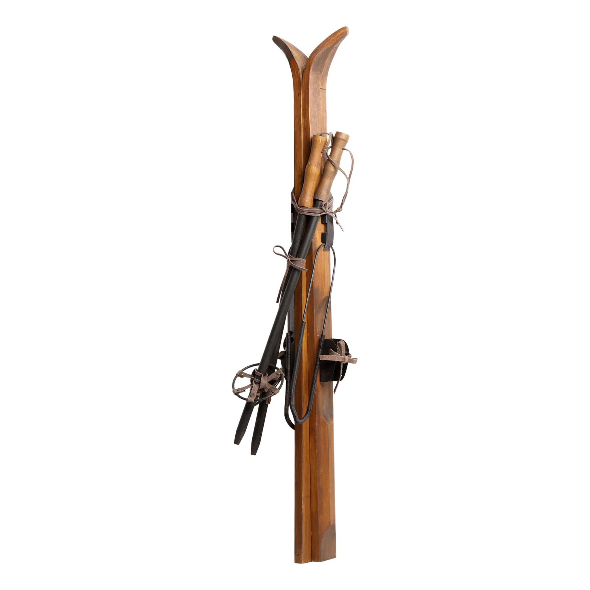 Vintage Deko Ski mit Stöcken, natur 