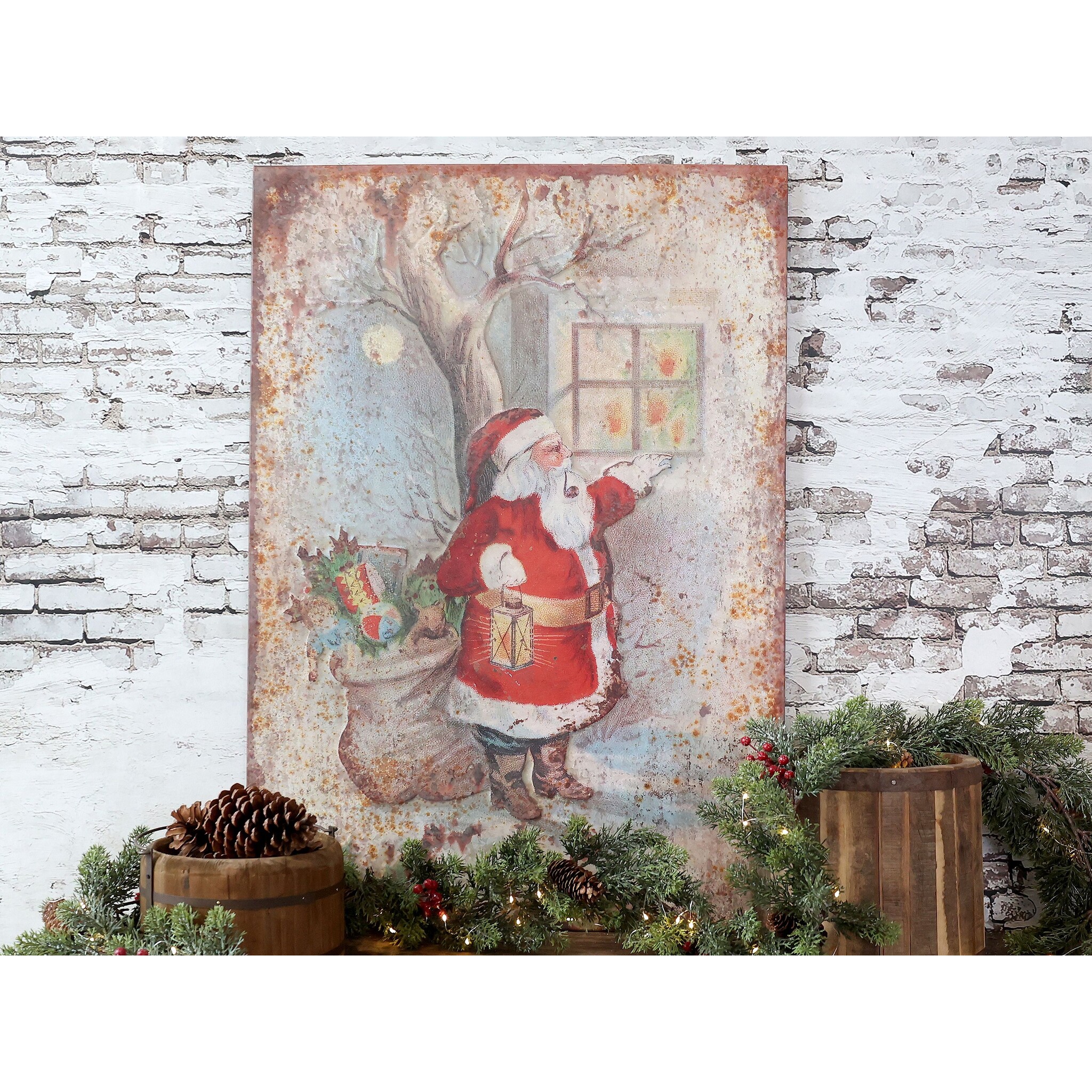 Vintage Schild mit Weihnachtsmann, rot 