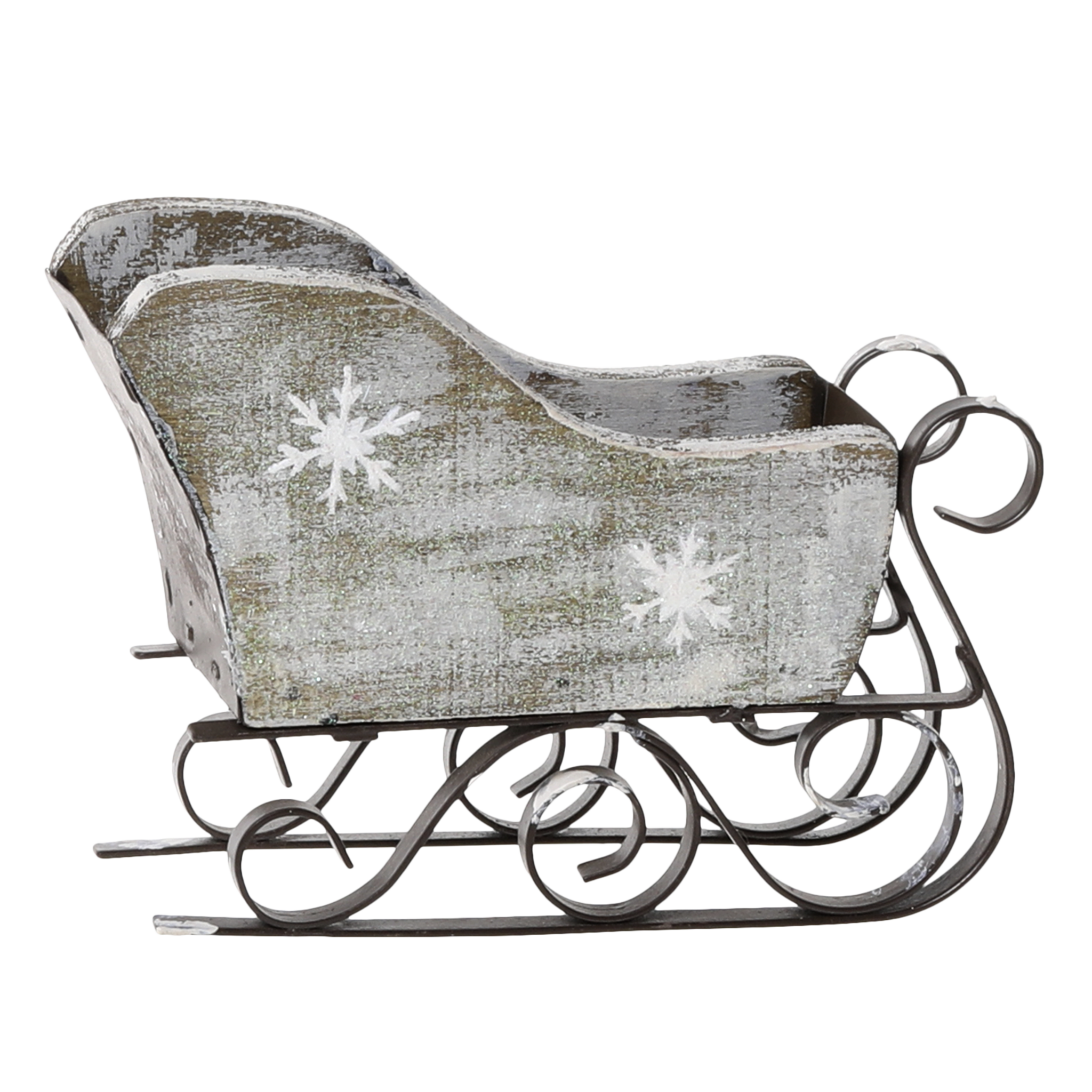 Vintage Schlitten mit Schneeflocke, grau 