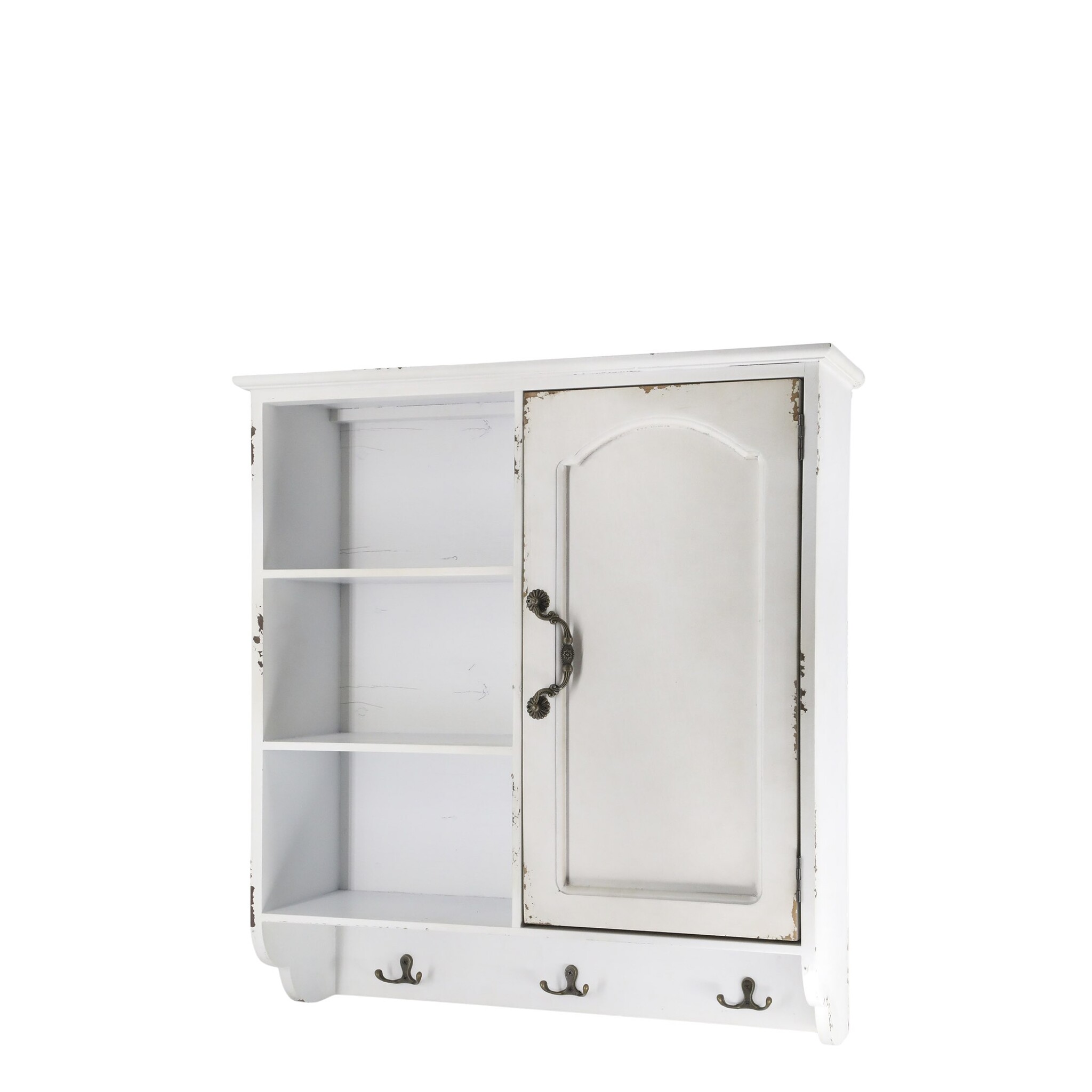 Vintage Schrank für Wand mit 1 Tür und 3 Ablagen, creme 