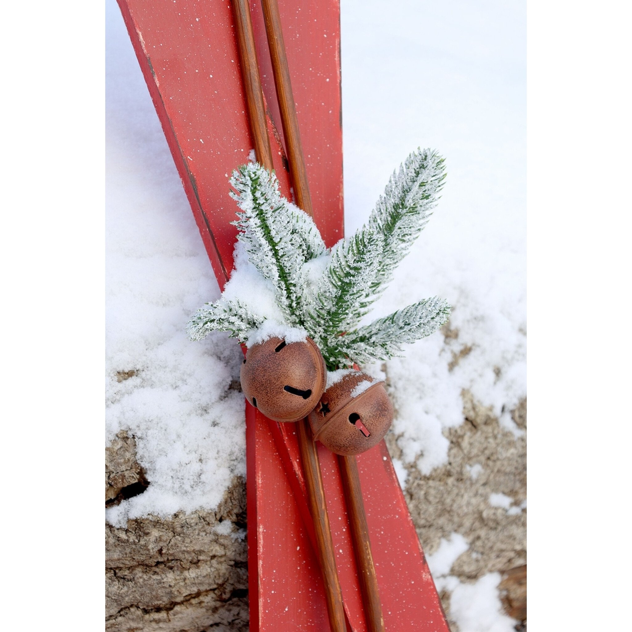 Vintage Deko-Ski mit Skistöcken Antique Cherry