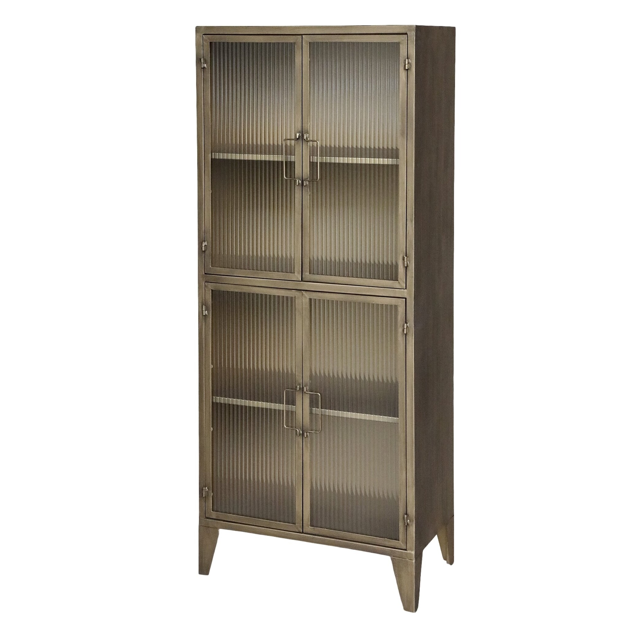 Vitrinenschrank mit 4 Glastüren, antique messing 