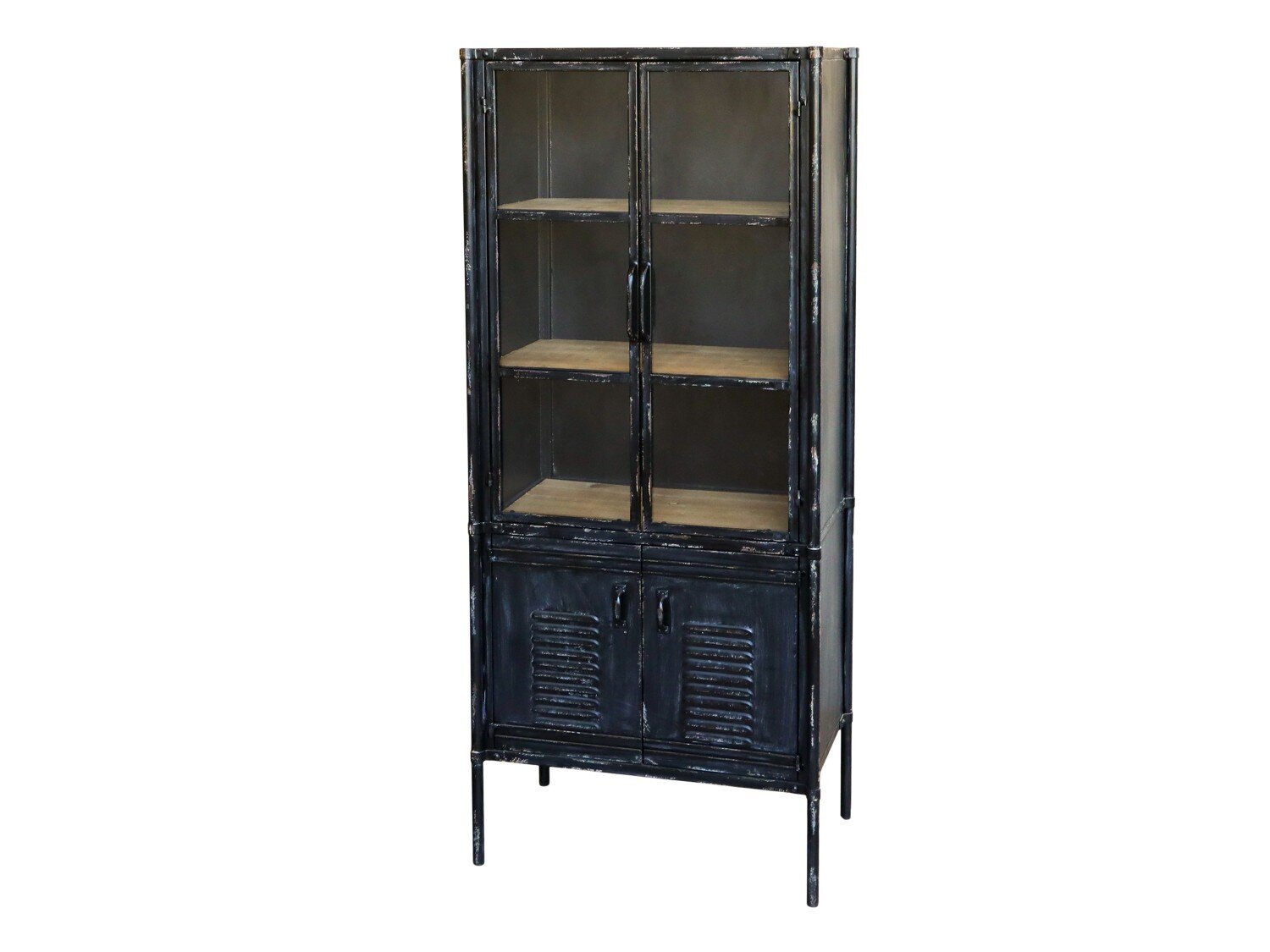Vitrinenschrank mit Glastüren im Industrial Look, antique schwarz 