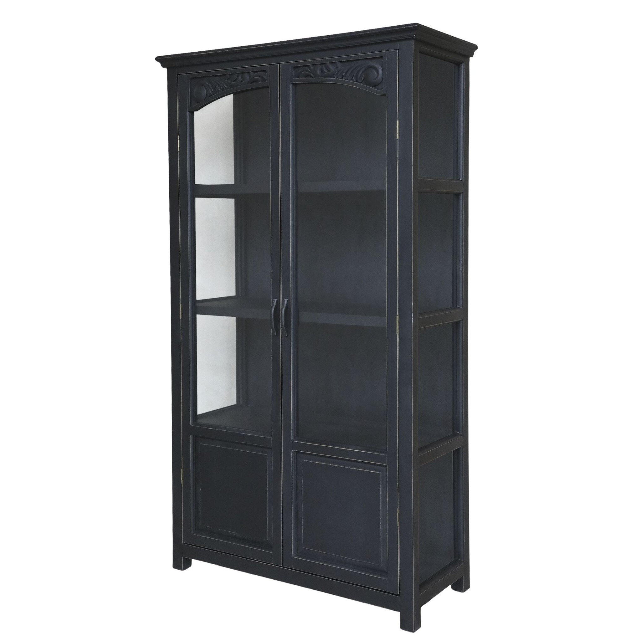 Vitrinenschrank mit Glastüren und Regalböden, antique schwarz 