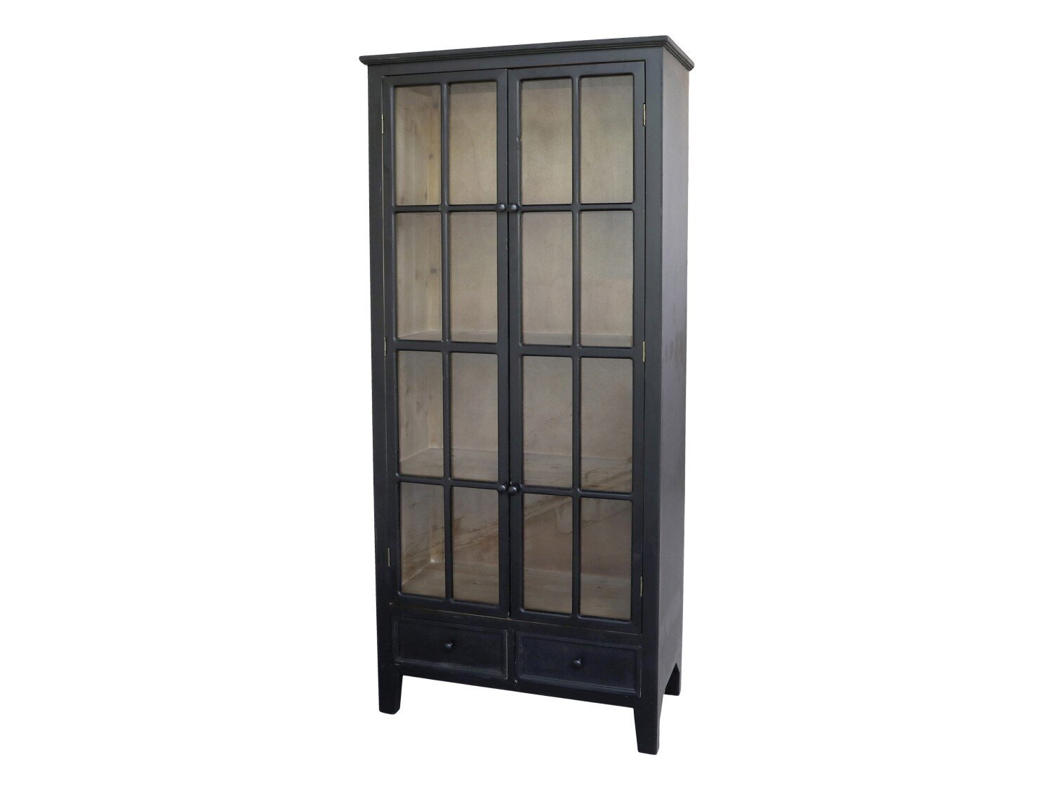 Vitrinenschrank mit Glastüren und Schubladen, antique schwarz 