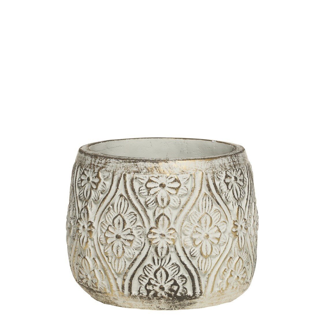 Vittel Blumentopf mit Gold Muster, creme 
